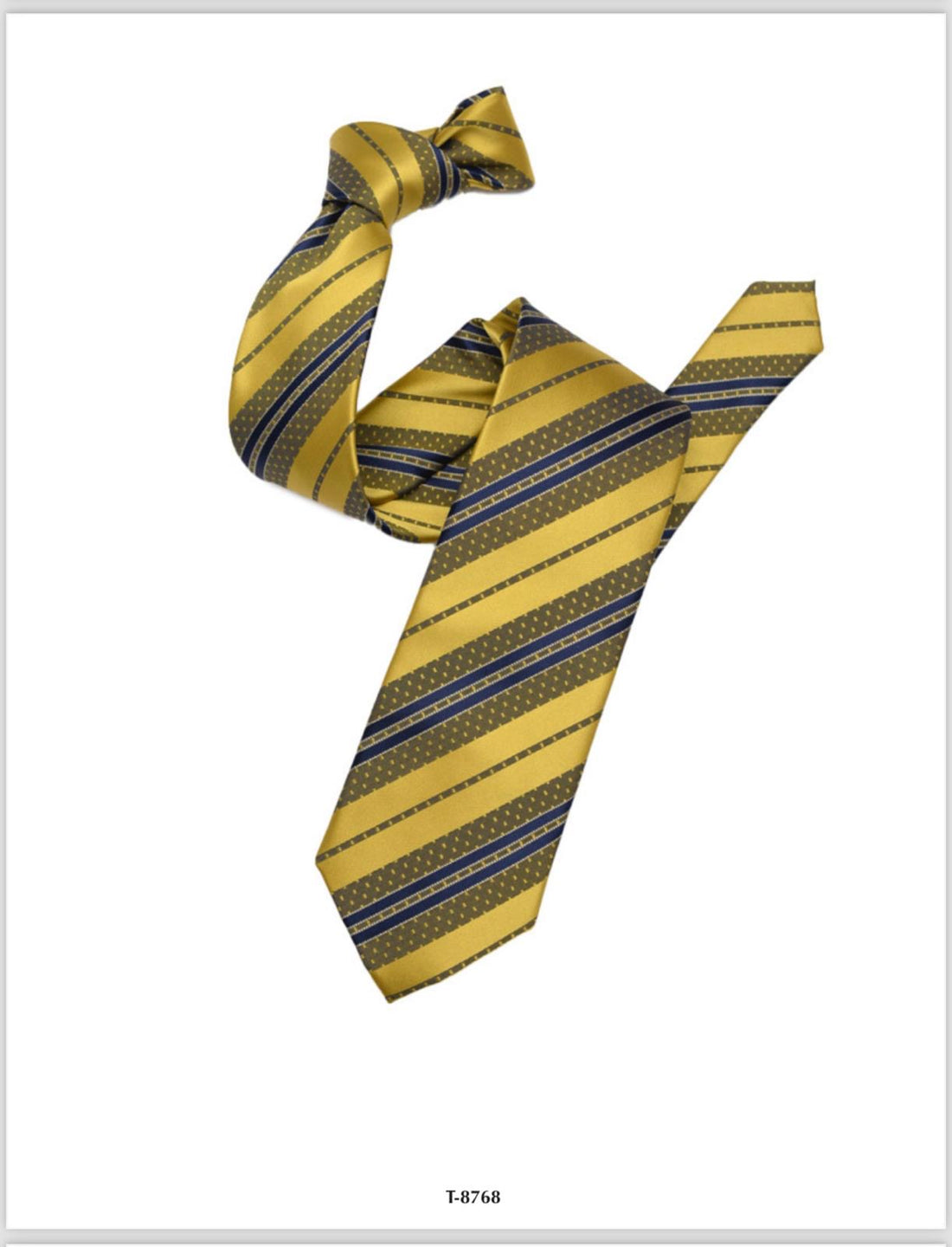 Yellow With Blue/Navy/White Stripes 100% Silk
