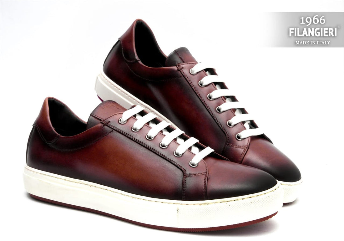 Filangieri - Burgundy leather upper with white/burgundy bottom dress sneakers