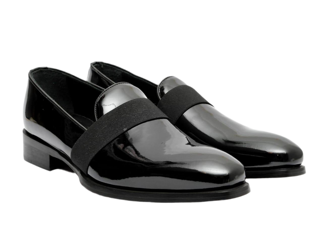 Filangieri - Black patent leather with elastic detail wrap dress loafer