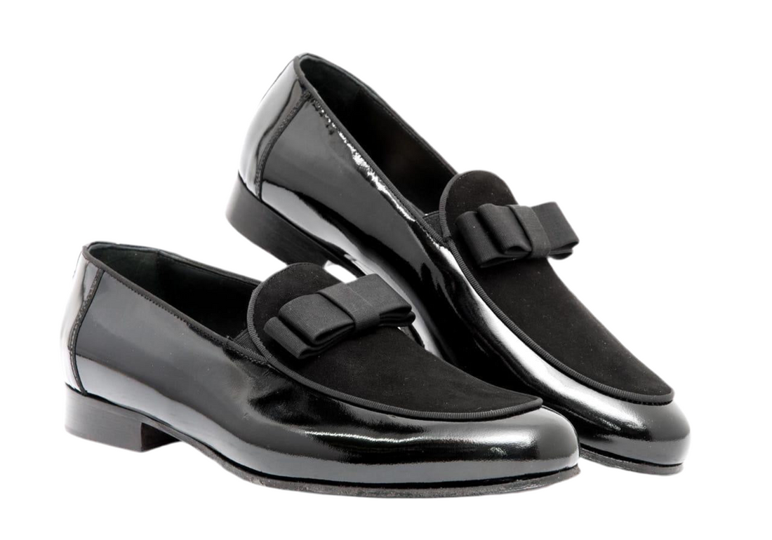 Filangieri - Black patent leather with velvet detail wrap dress loafer