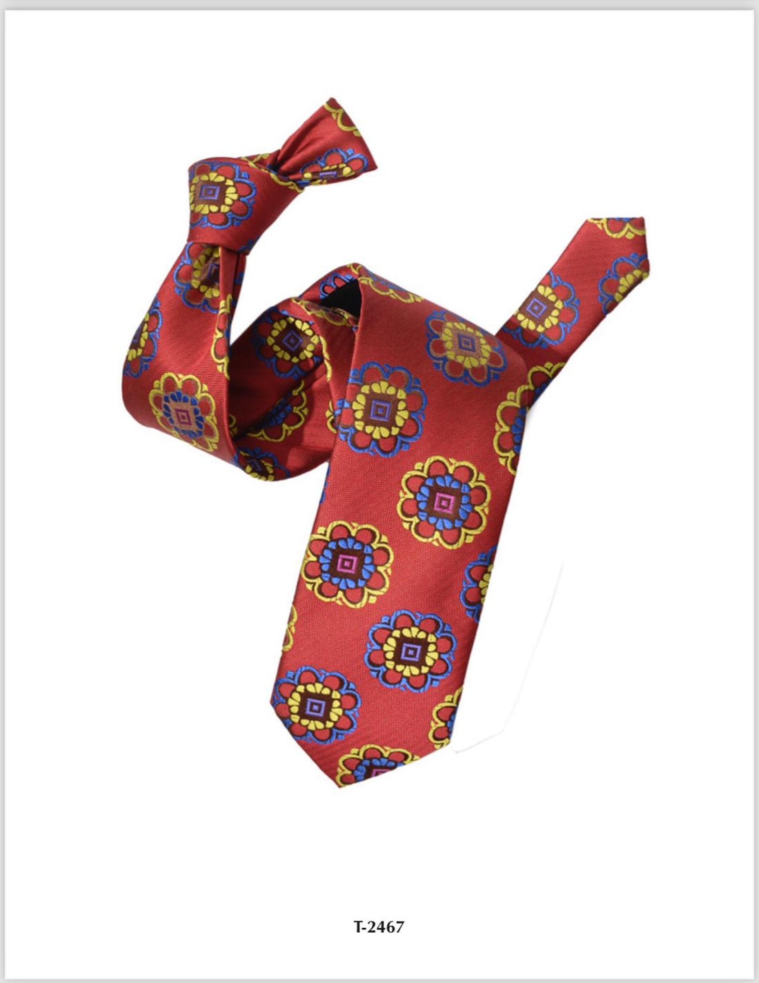 Silk Tie 3 Folds Geometric Flower Brick Red