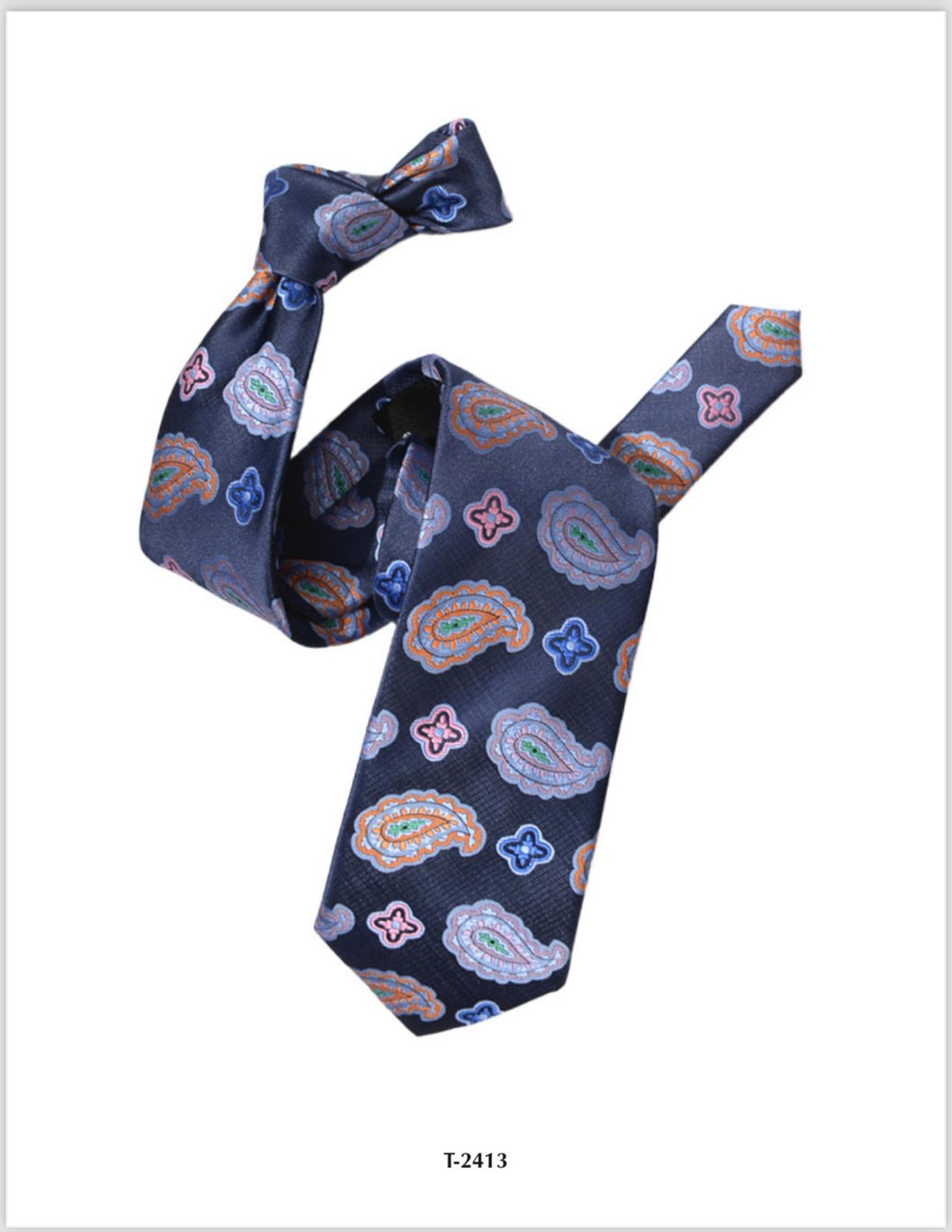 Dark Blue-Green-Red Paisley Print Silk Tie
