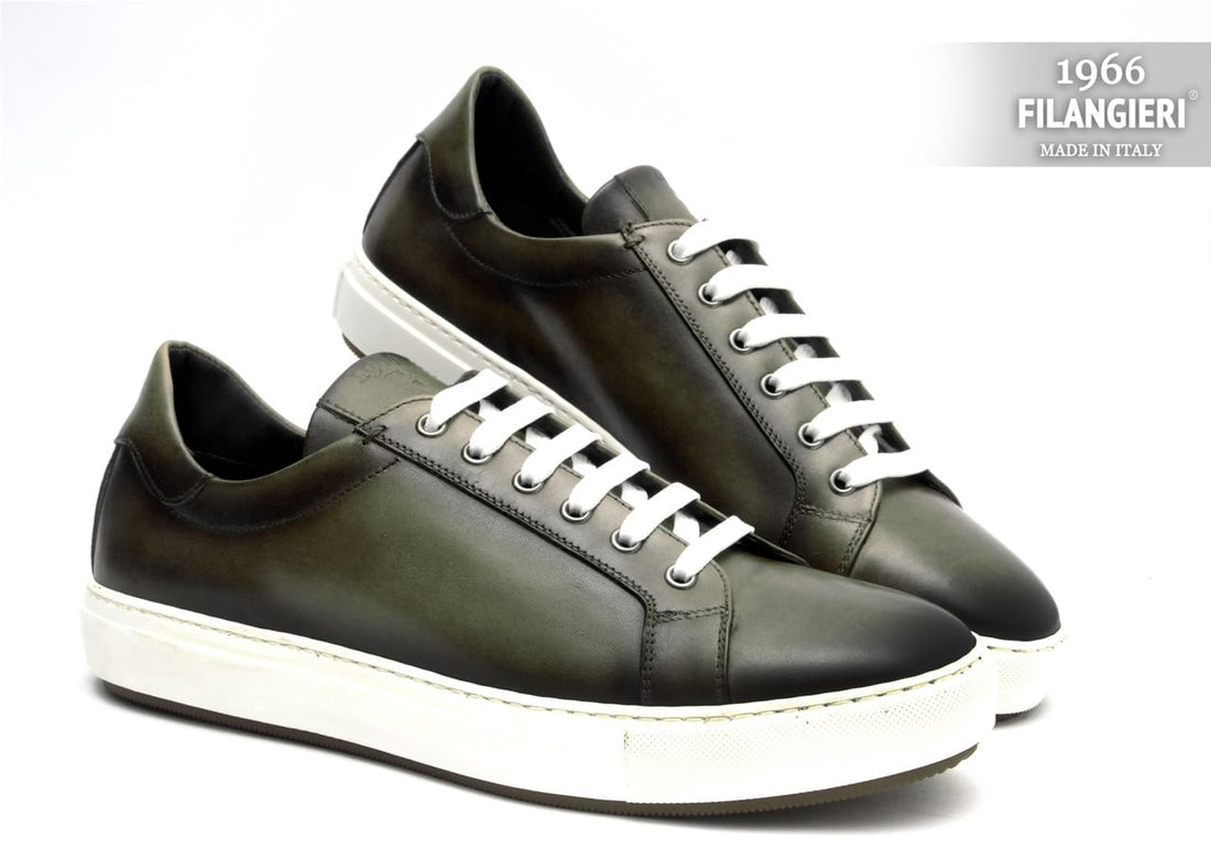 Filangieri - Green leather upper with white/burgundy bottom dress sneakers