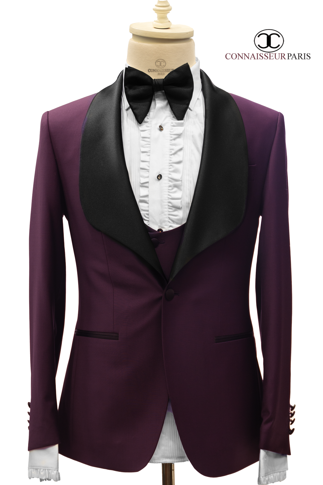 Connaisseur - Plum Purple Shawl Lapel 3-Piece Slim Fit Tuxedo