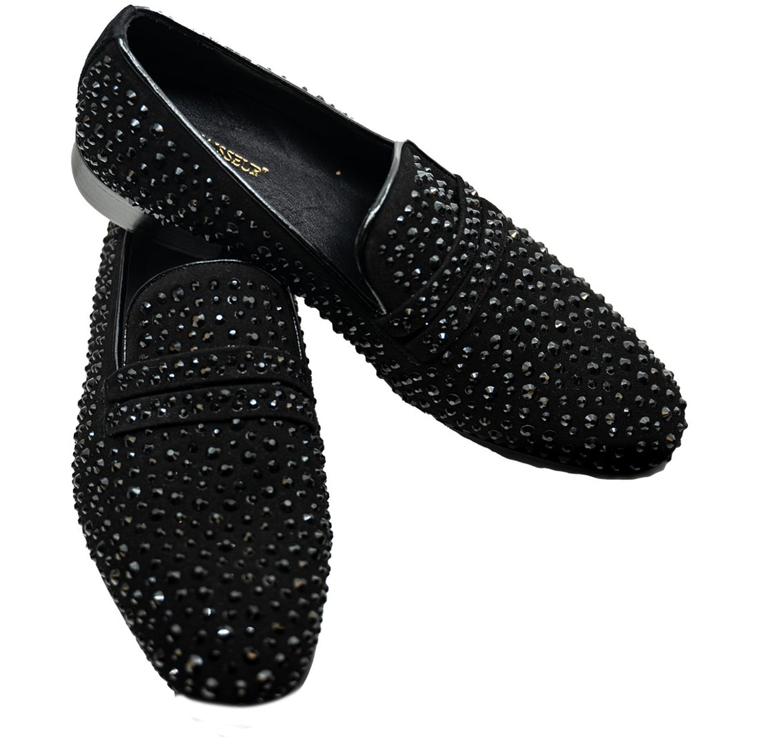 Connaisseur - Black velvet dress loafer with stones