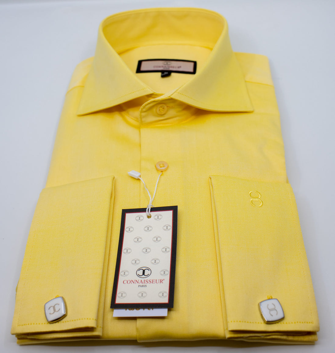 Connaisseur - Yellow spread collar two ply cotton slim fit dress shirt