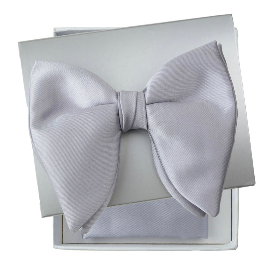 Connaisseur - Silver Silk blend Butterfly Bow Tie with pocket square