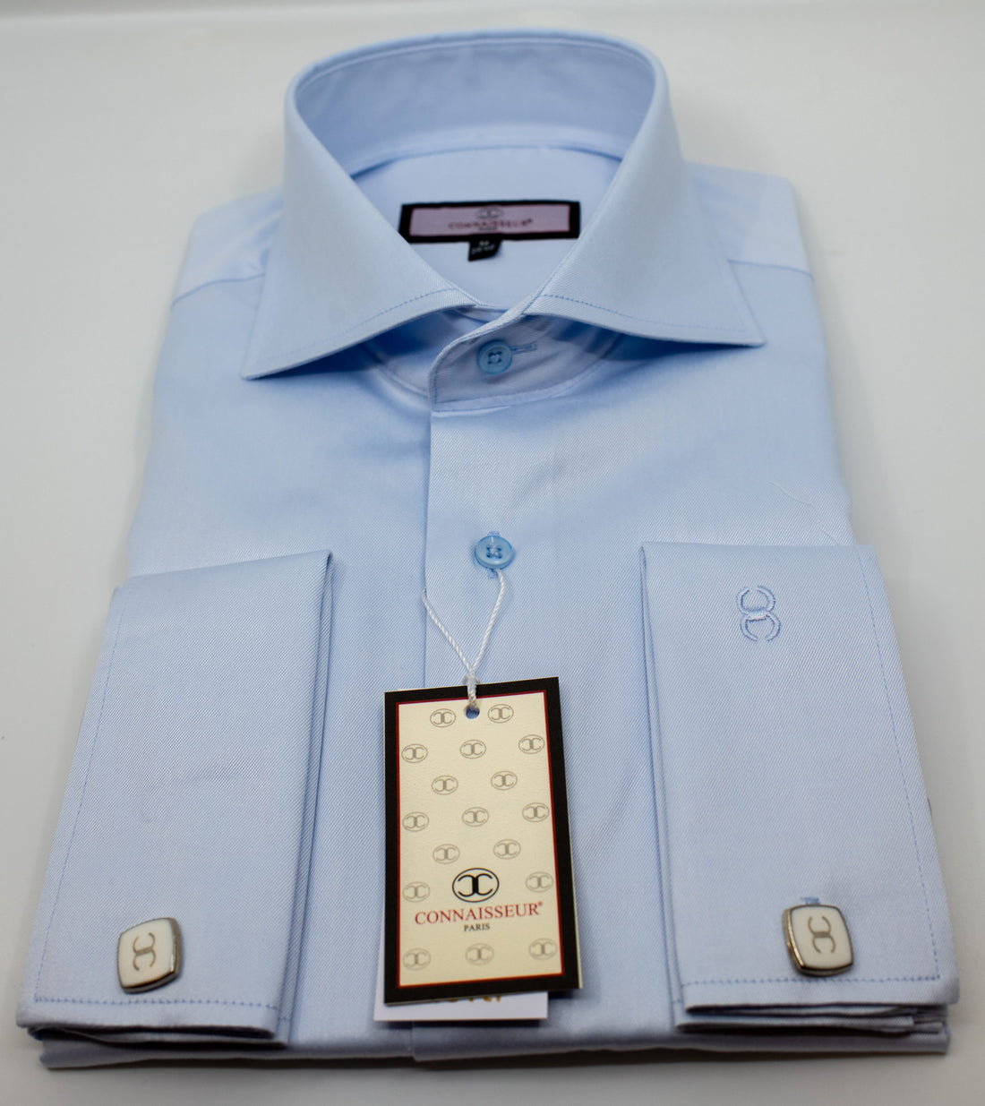 Connaisseur - Sky Blue spread collar two ply cotton slim fit dress shirt