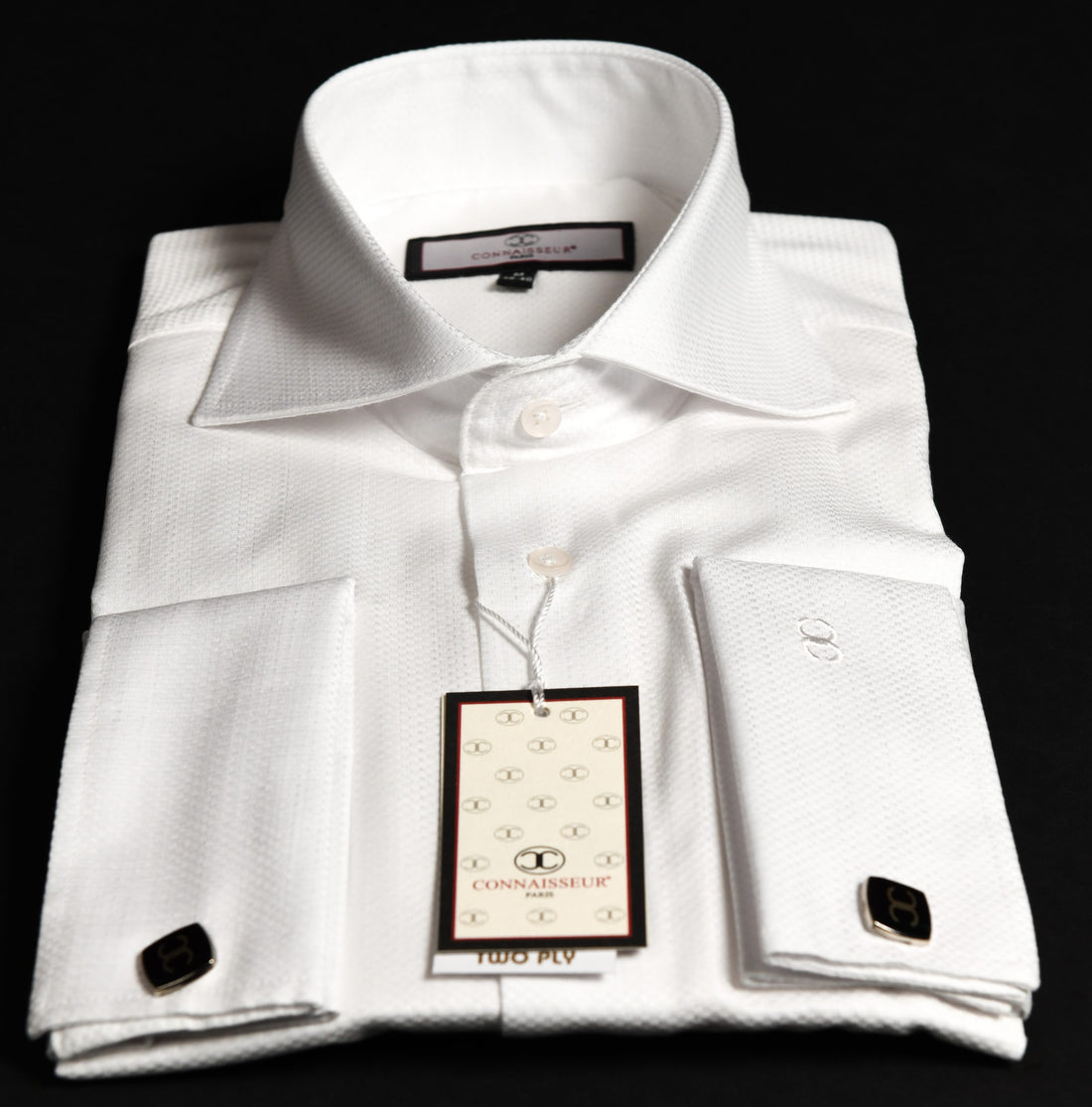Connaisseur - White twill spread collar two ply cotton slim fit dress shirt