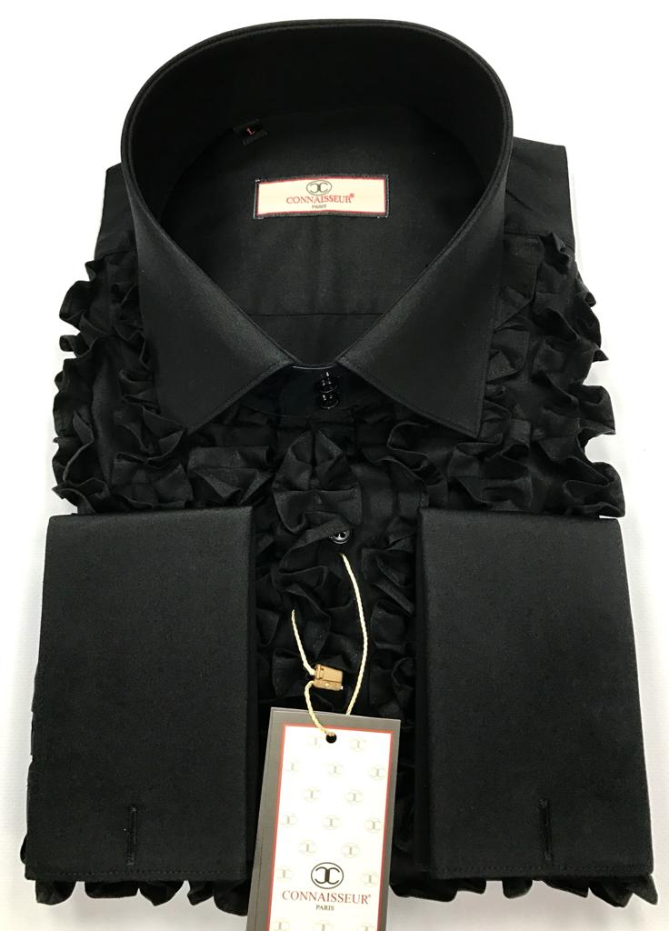 Black chest full ruffle slim fit dress shirt with French cuffs