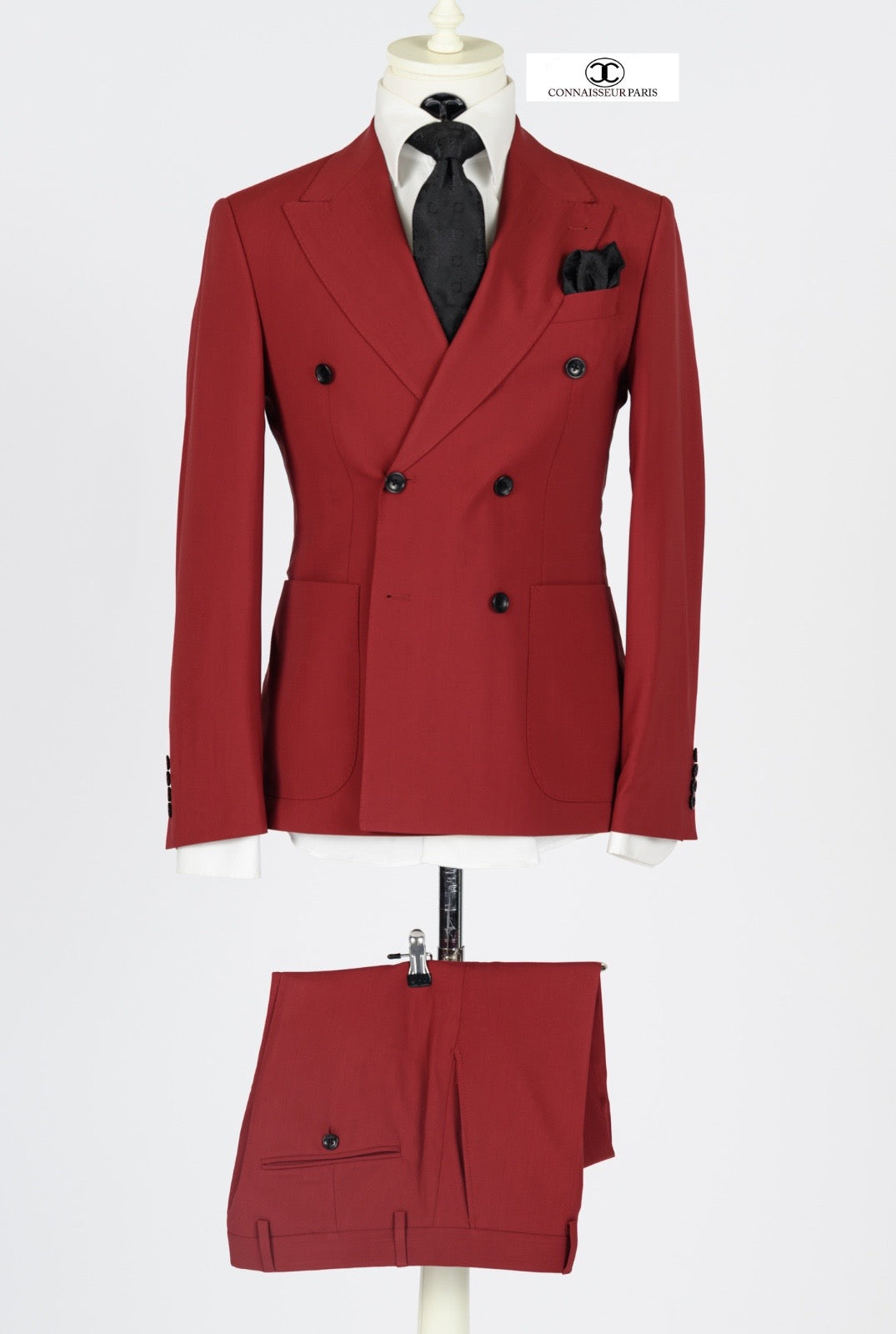 Lanificio Connaisseur - Red double breasted slim fit 2-piece suit with patch pockets and wide lapel