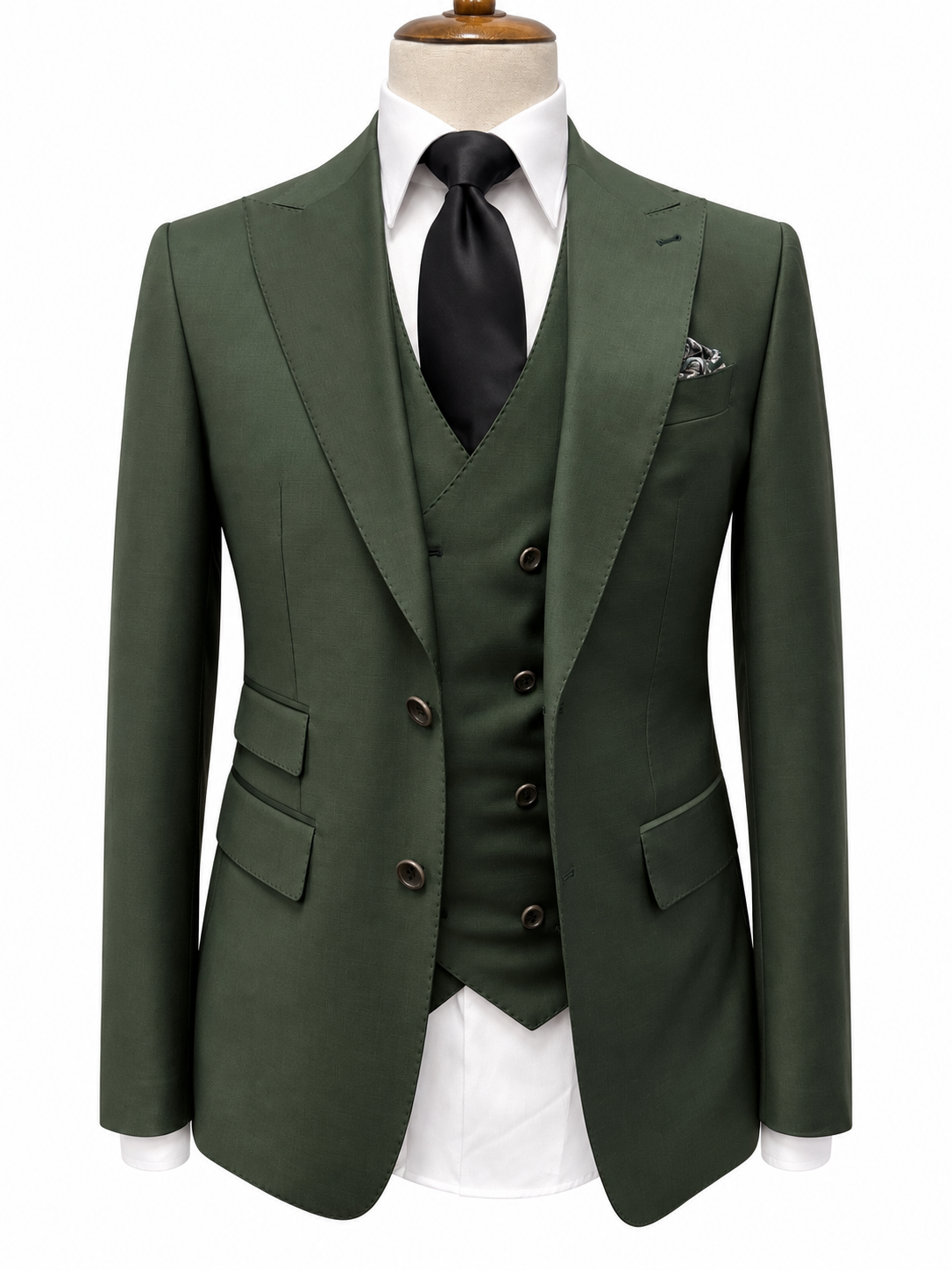 Lanificio Connaisseur - Forest Green 3-piece slim fit suit with double breasted V vest