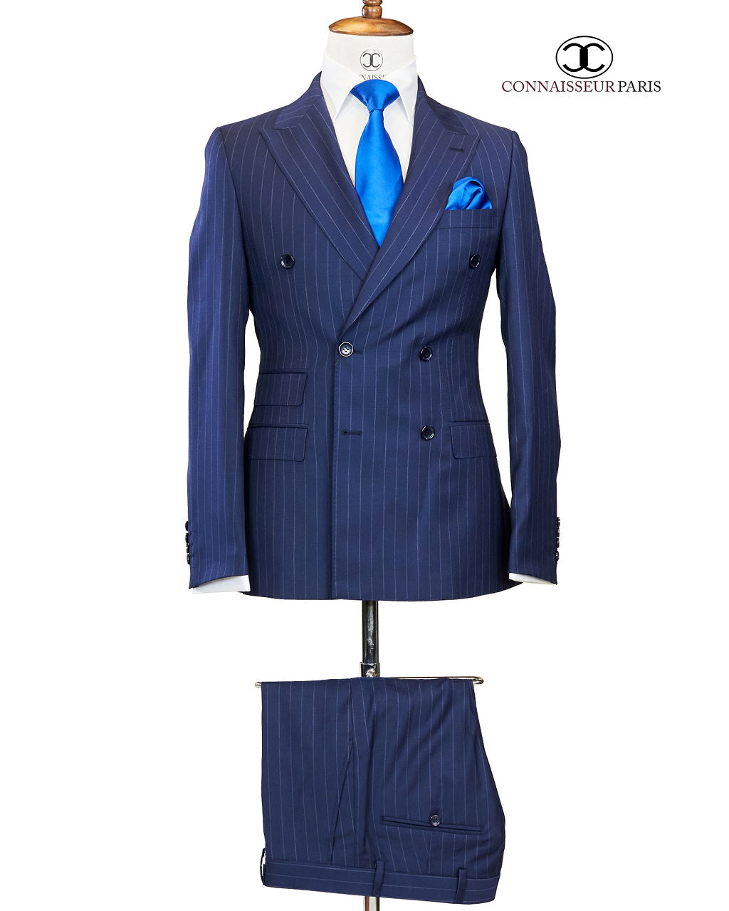 Finitura Felice - Mid blue pin stripes double breasted 2-piece slim fit suit