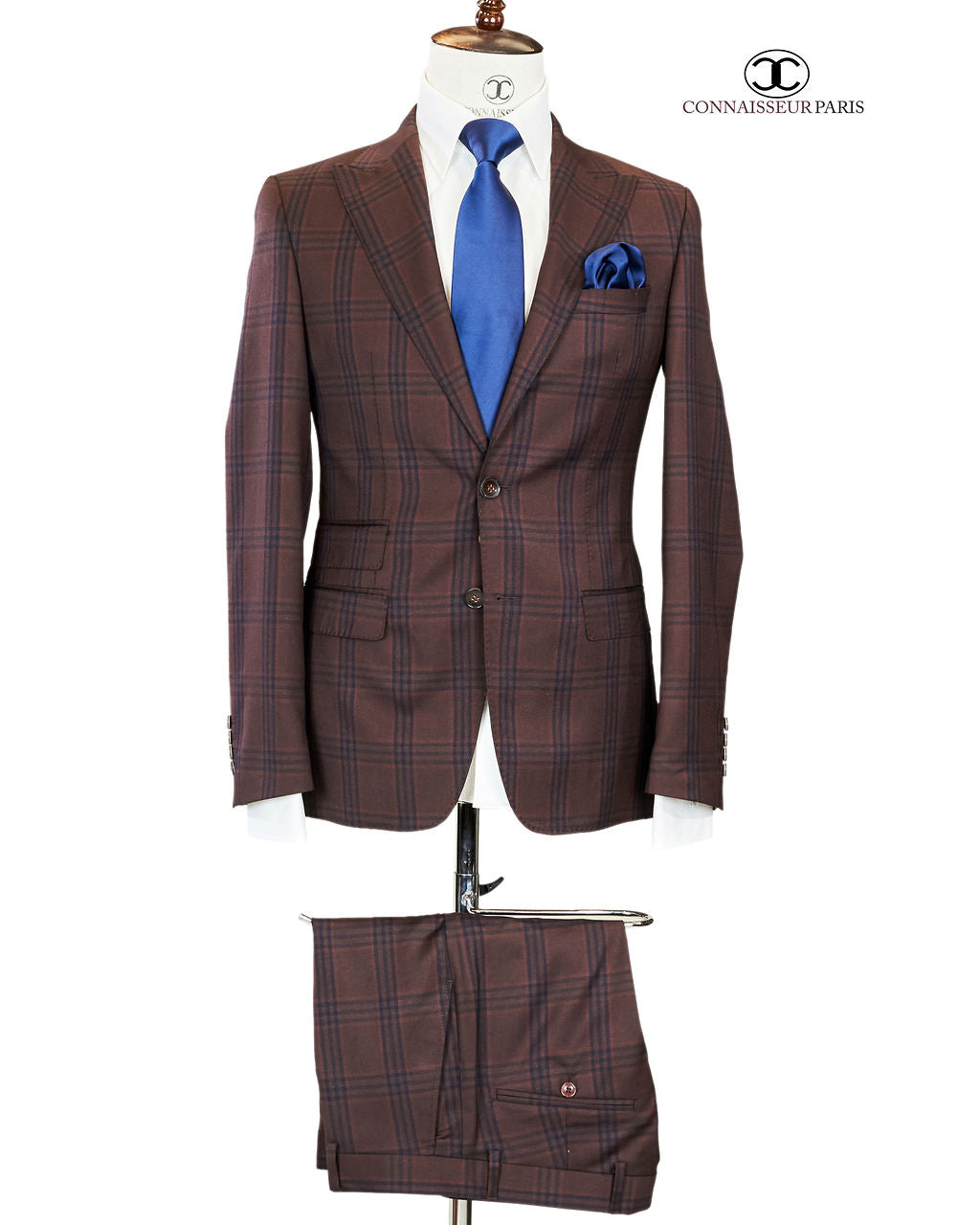 Cerruti - Dark brown with blue and orange plaid 2-piece slim fit suit