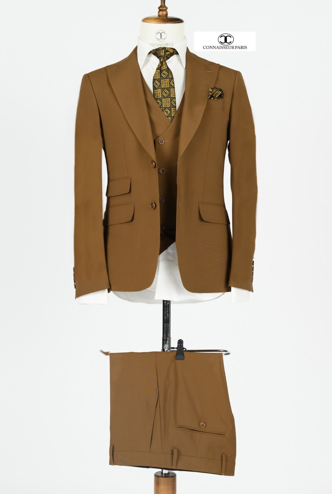 Lanificio Connaisseur - Russet Brown 3-piece slim fit suit with double breasted vest