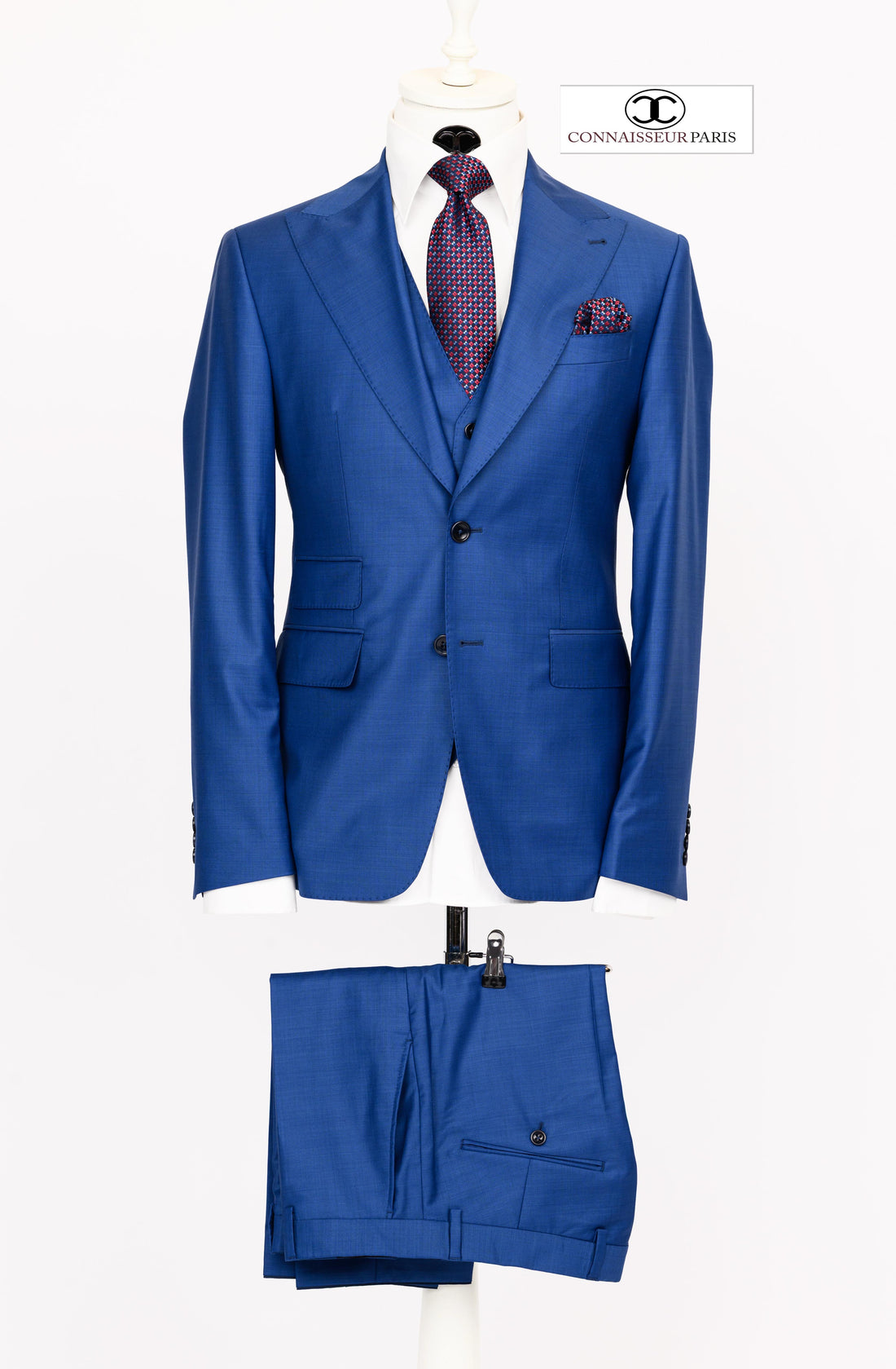 Connaisseur - Blue filafil 3-piece slim fit suit with V vest