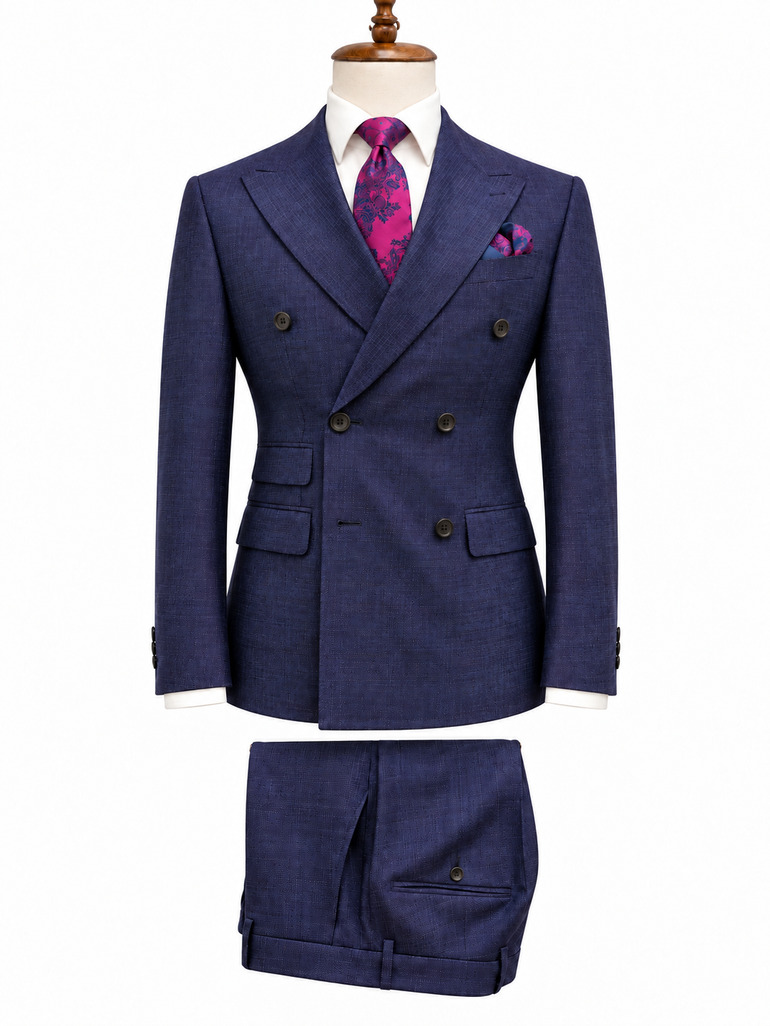 Vitale Barberis - Purple Blue tweed Double Breasted Slim Fit 2-Piece Suit with wide lapel