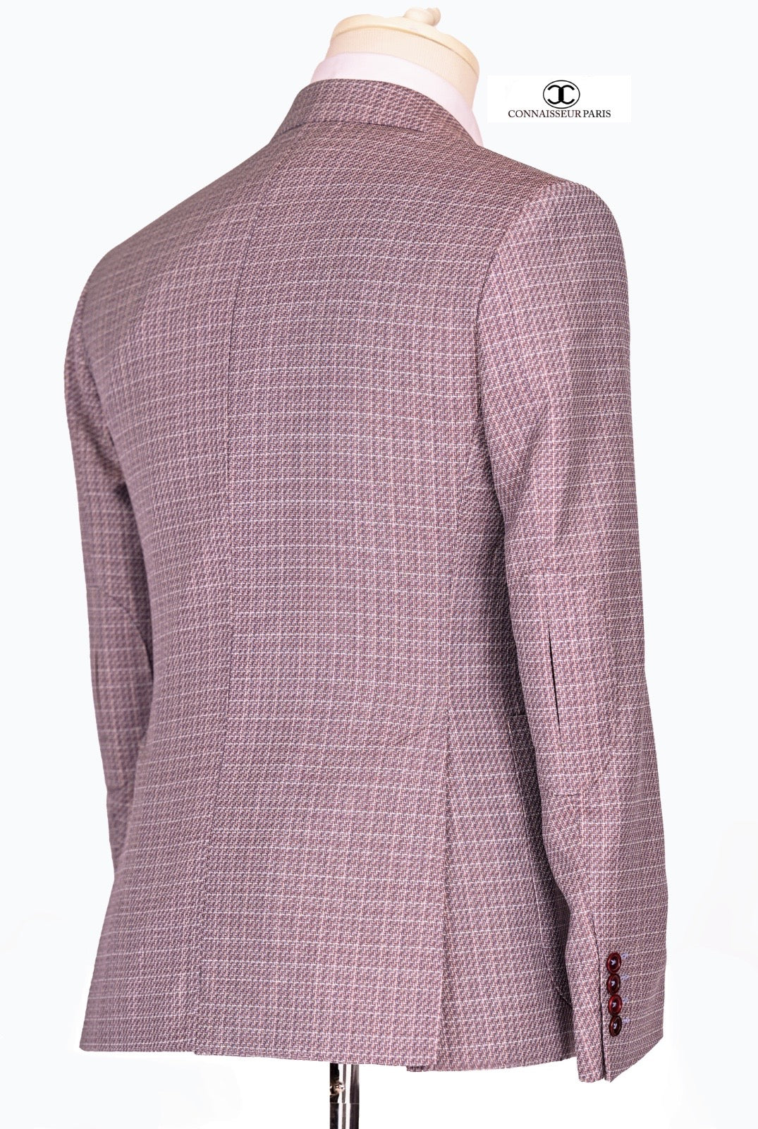 Lanificio Connaisseur - Rose with light blue and grey tweed pattern slim fit blazer with patch pockets and elbow patch