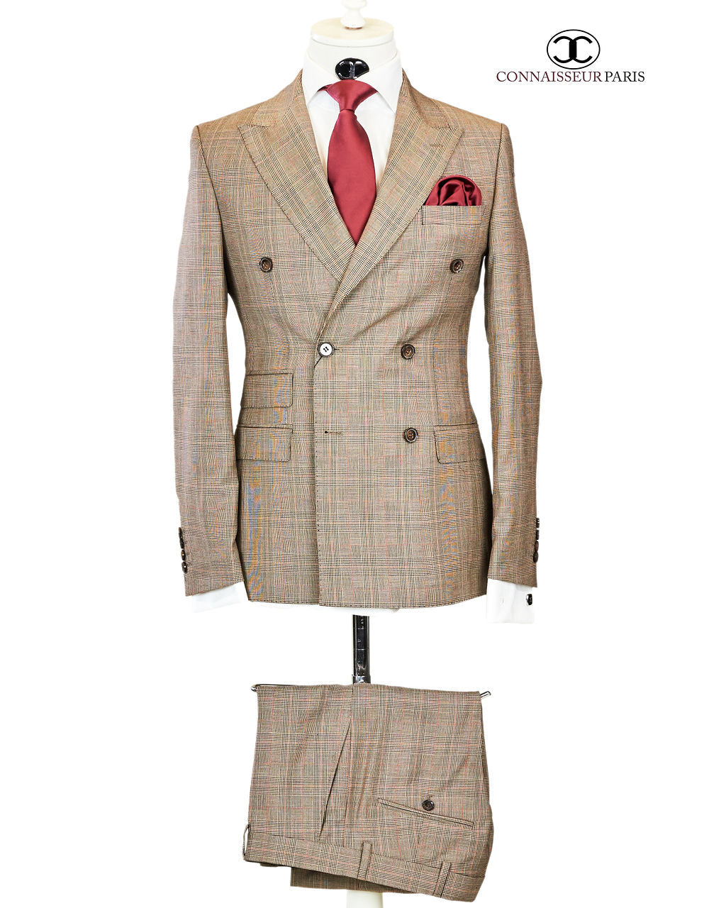 Vitale Barberis - Brown Glen plaid double breasted 2-piece slim fit suit
