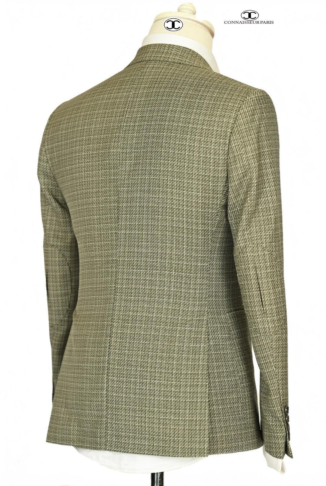 Lanificio Connaisseur - Lemon green with grey tweed pattern slim fit blazer with patch pockets and elbow patch