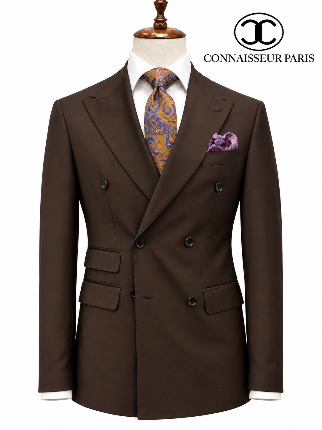 Lanificio Connaisseur - Coffee Brown Classic Double Breasted Slim Fit 2-Piece Suit with wide lapel