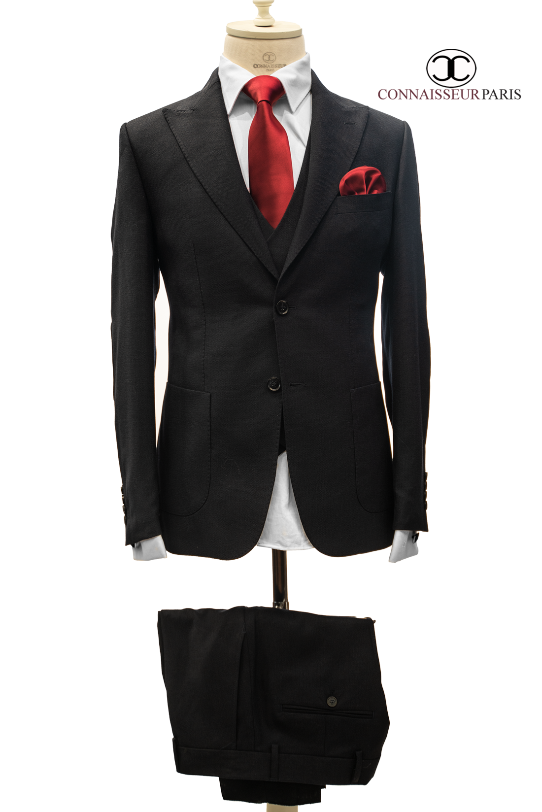 Vercelli - Black Patch Pocket Elbow Patch Tweed 3-Piece Slim Fit Suit