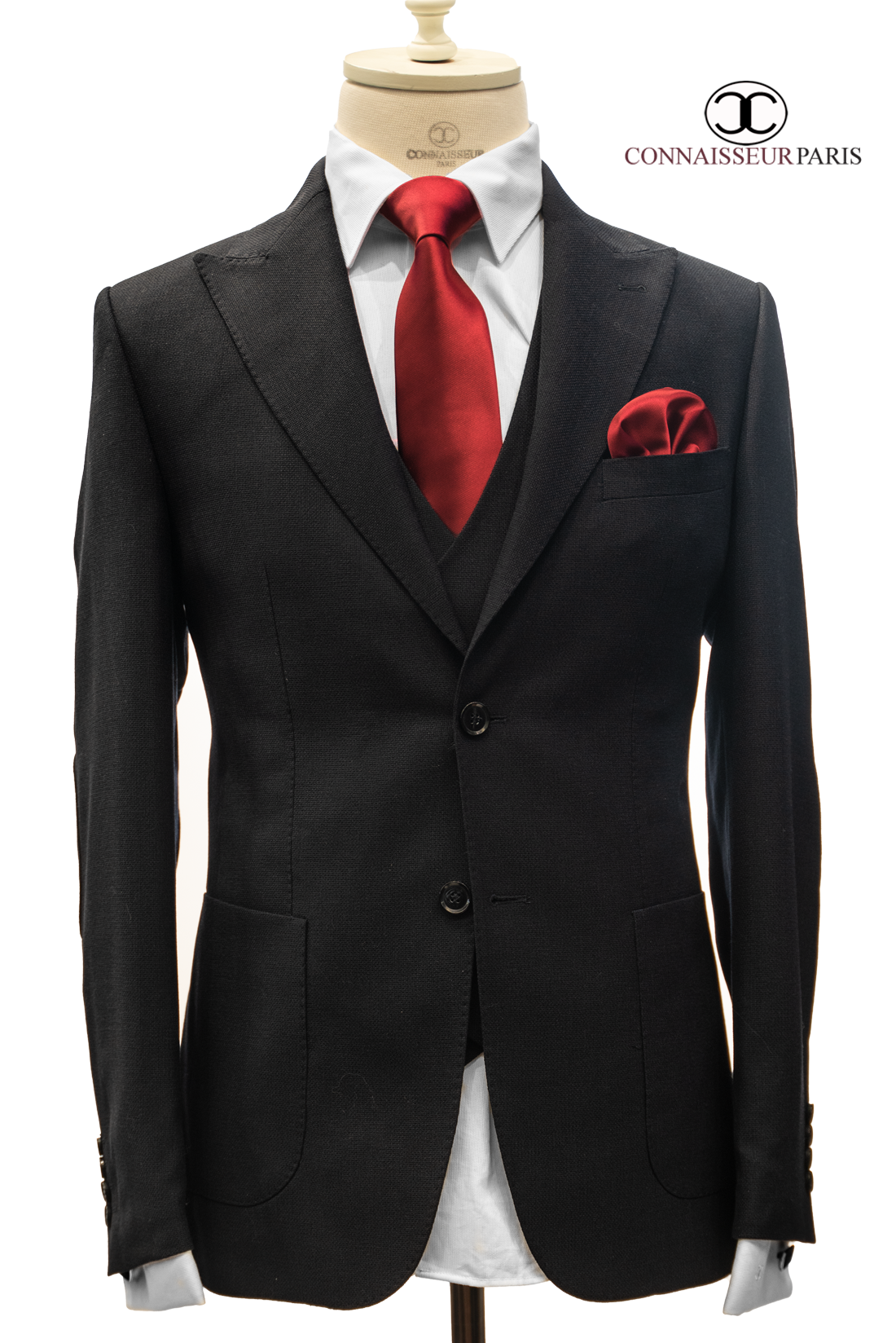 Vercelli - Black Patch Pocket Elbow Patch Tweed 3-Piece Slim Fit Suit ...