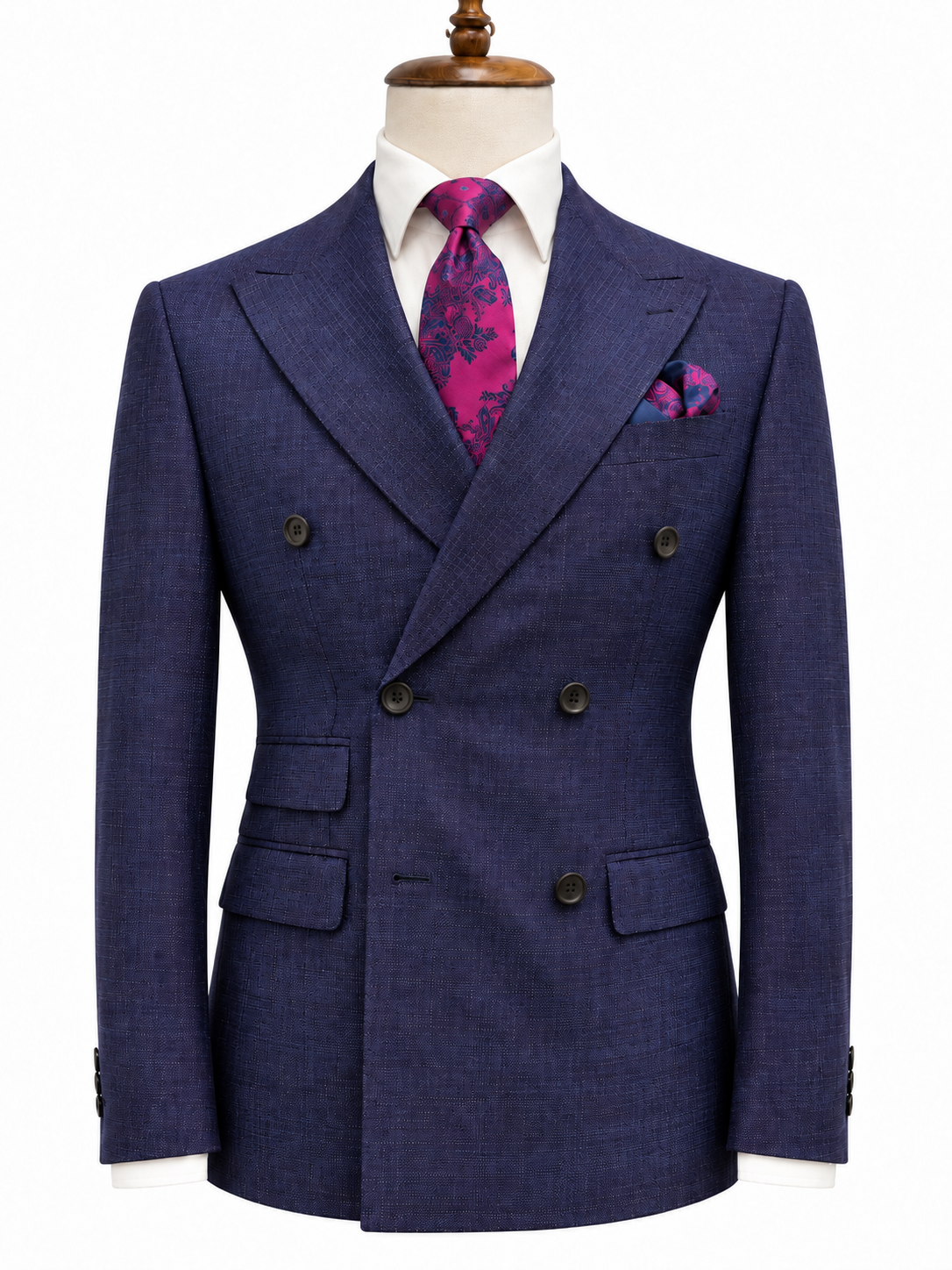 Vitale Barberis - Purple Blue tweed Double Breasted Slim Fit 2-Piece Suit with wide lapel