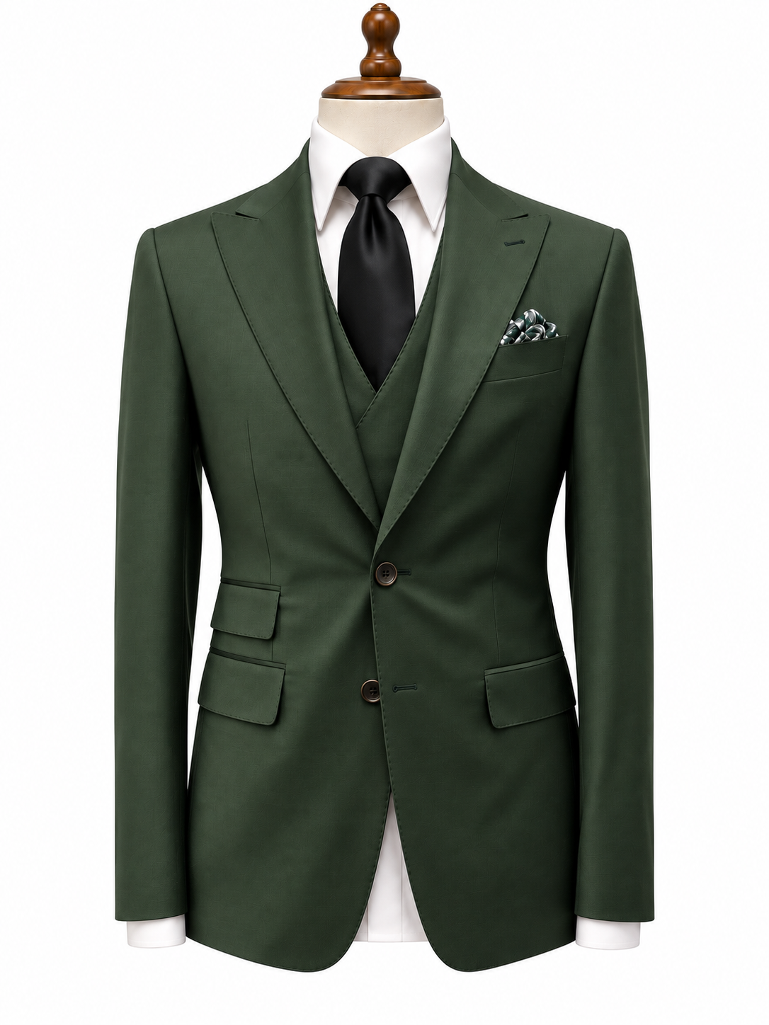 Lanificio Connaisseur - Forest Green 3-piece slim fit suit with double breasted V vest