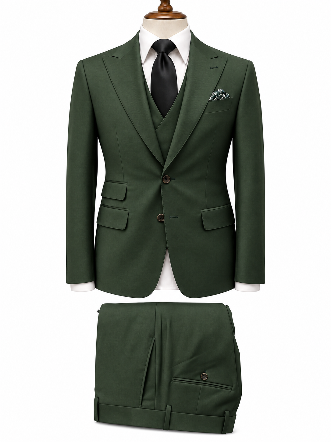 Lanificio Connaisseur - Forest Green 3-piece slim fit suit with double breasted V vest
