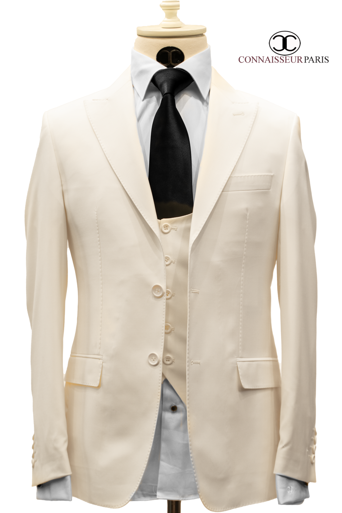 Connaisseur - Cream White 3-Piece Slim Fit Suit