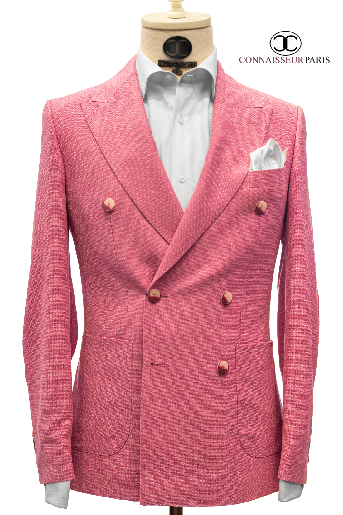 Vercelli - Pink Salmon Patch Pocket Elbow Patch Tweed Double Breasted Slim Fit 2-Piece Suit