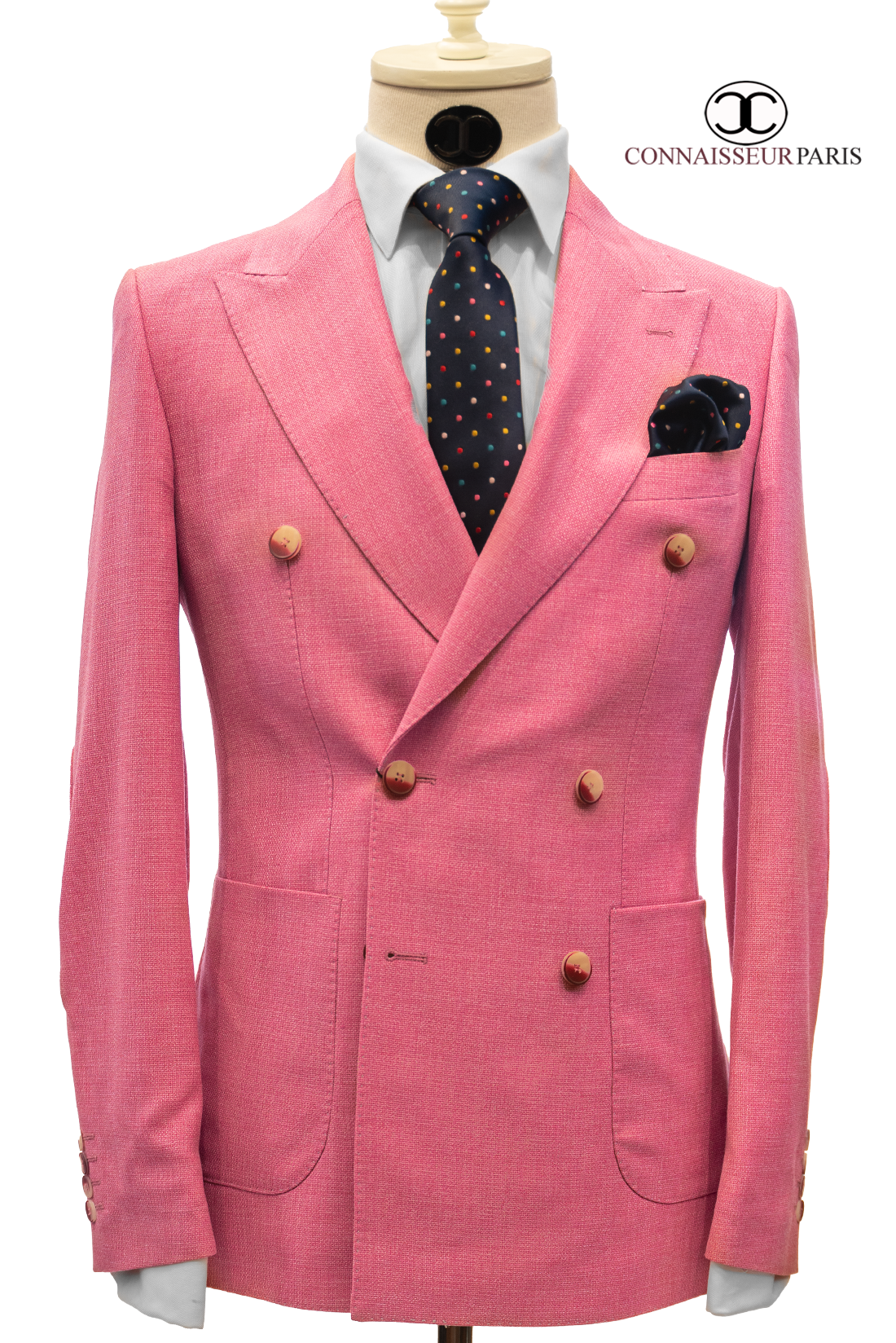 Vercelli - Pink Salmon Patch Pocket Elbow Patch Tweed Double Breasted Slim Fit 2-Piece Suit