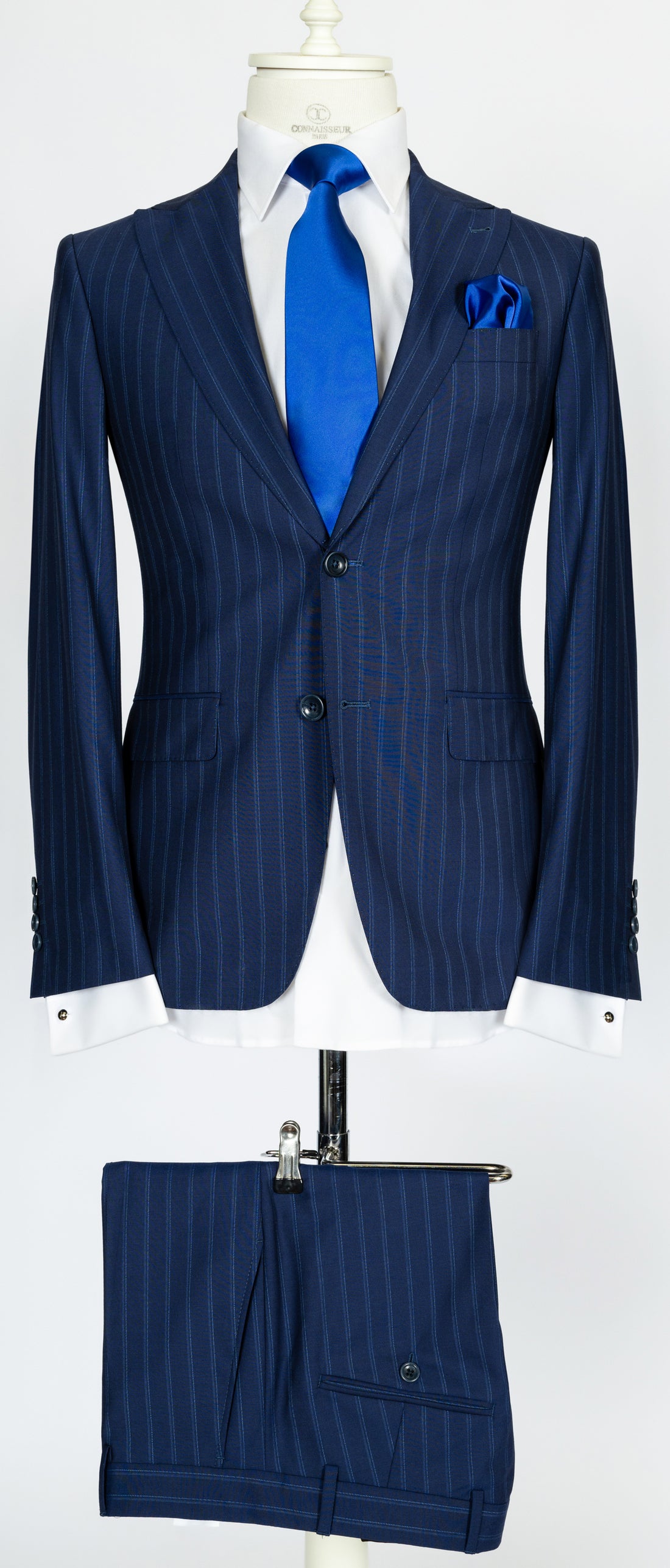 Vitale Barberis - Mid Blue pinstriped 2-piece slim fit suit