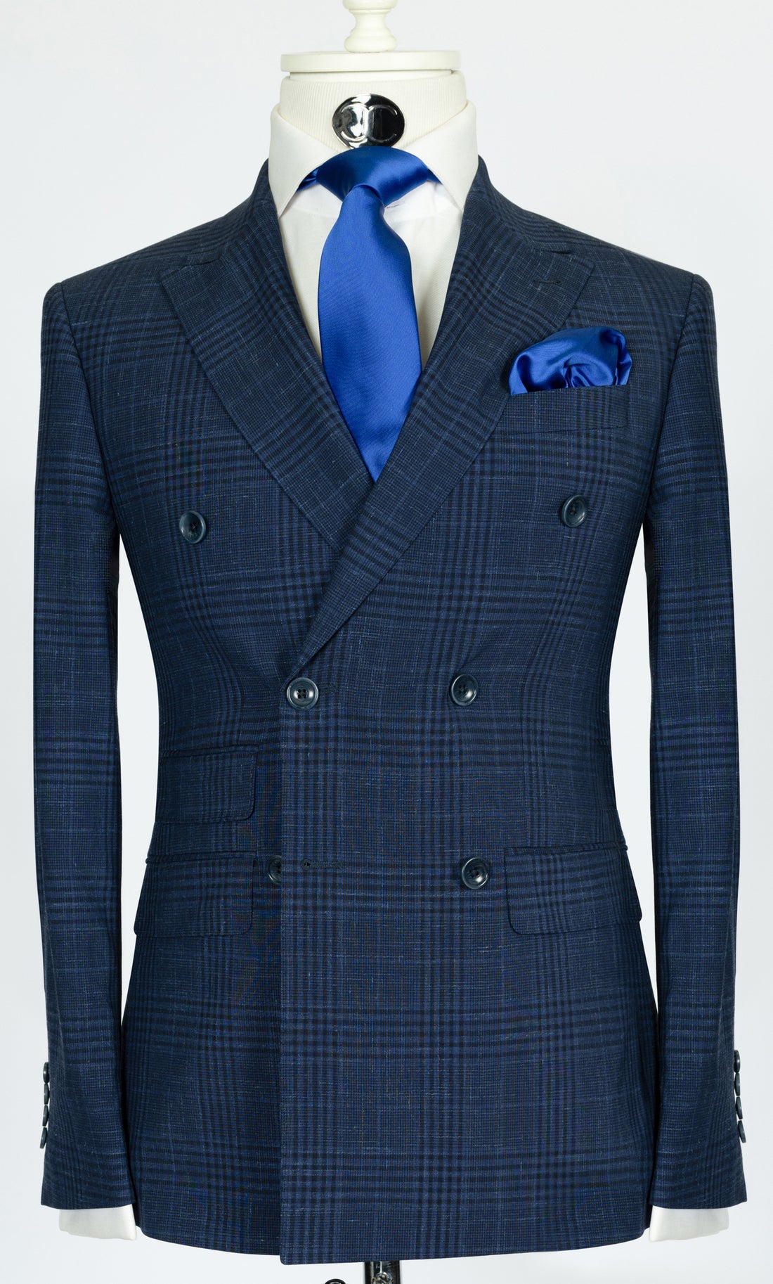 Cerruti - Navy blue Glen check double breasted 2-piece slim fit suit