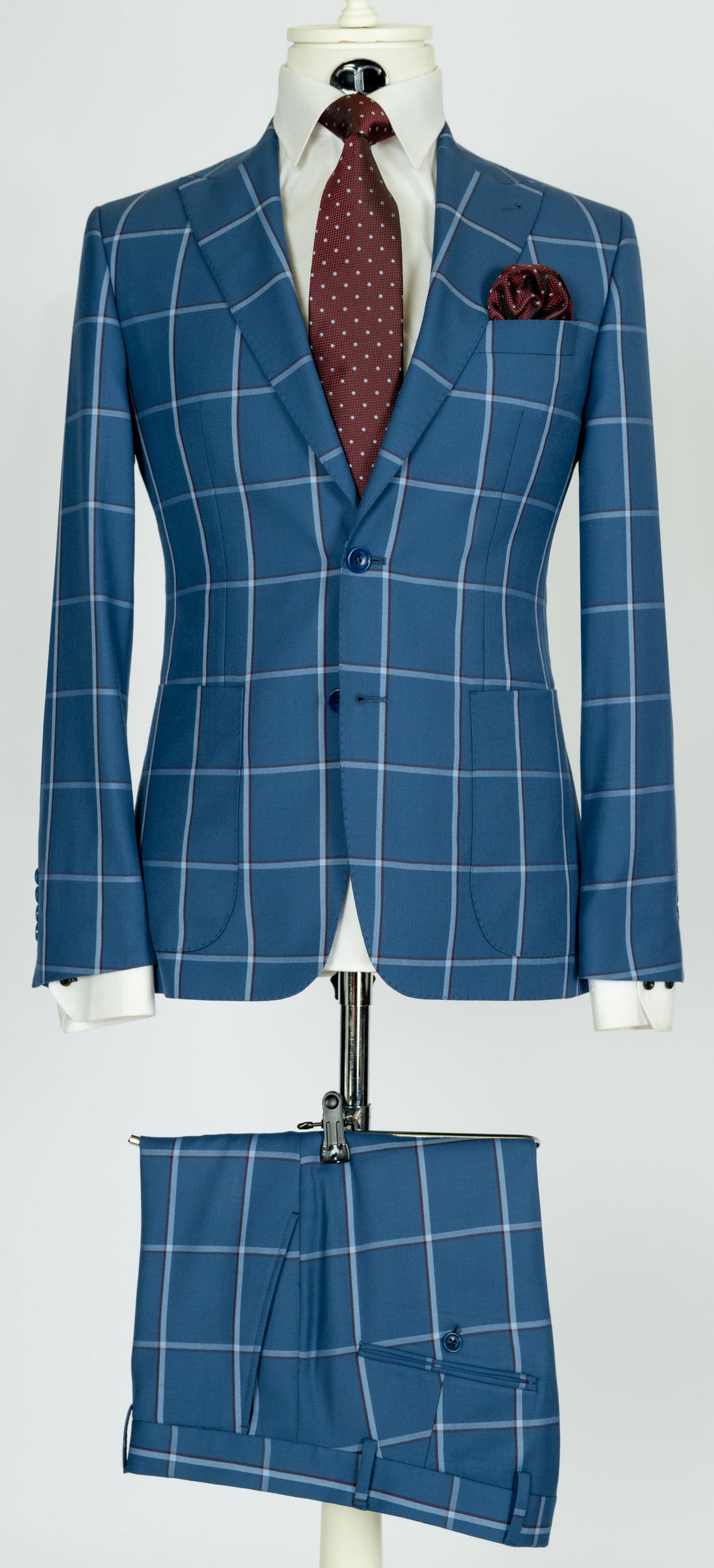 Tollegno - Blue windowpane 2-piece slim fit suit with patch pockets