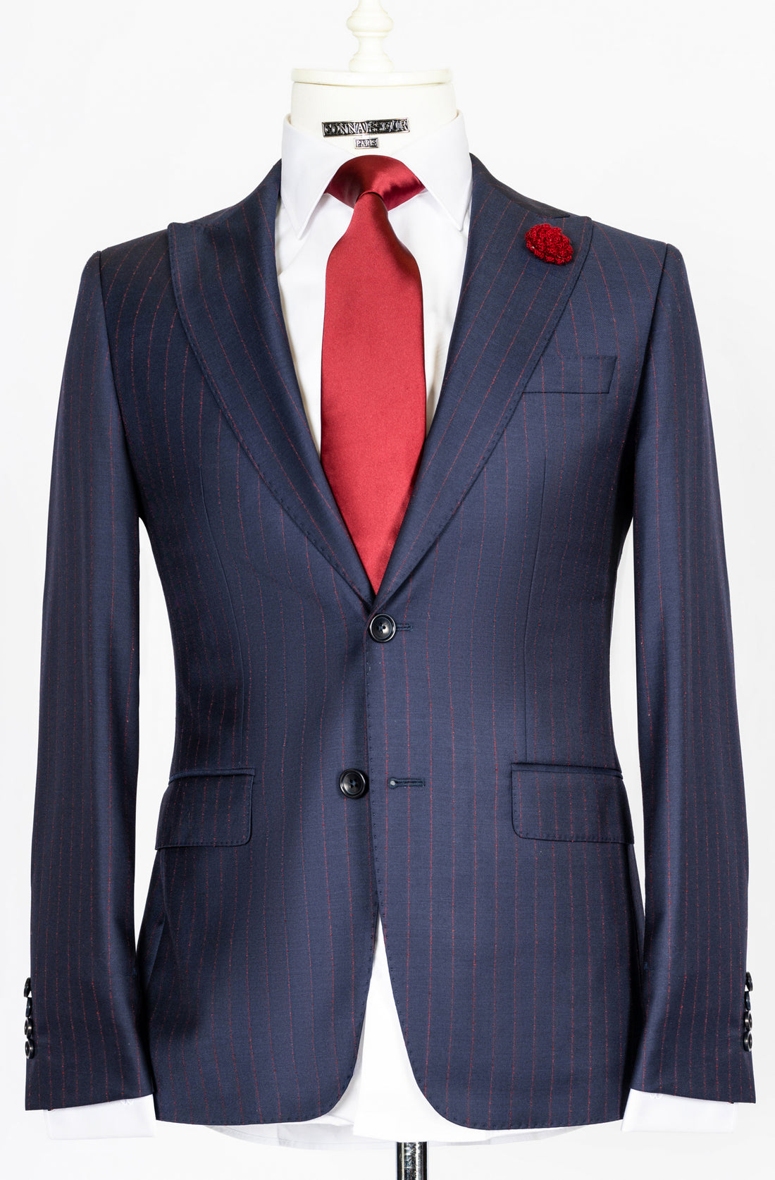 Vitale Barberis- Navy blue with fuchsia pinstriped 2-piece slim fit suit