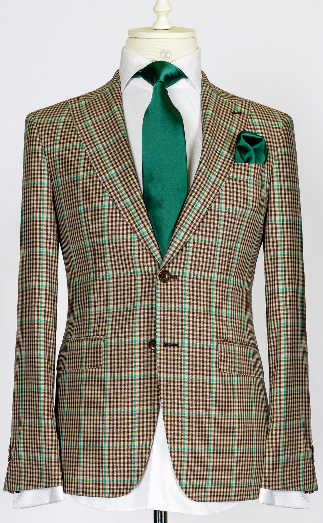 Cerruti - Brown with green gingham check pattern 2 piece slim fit suit