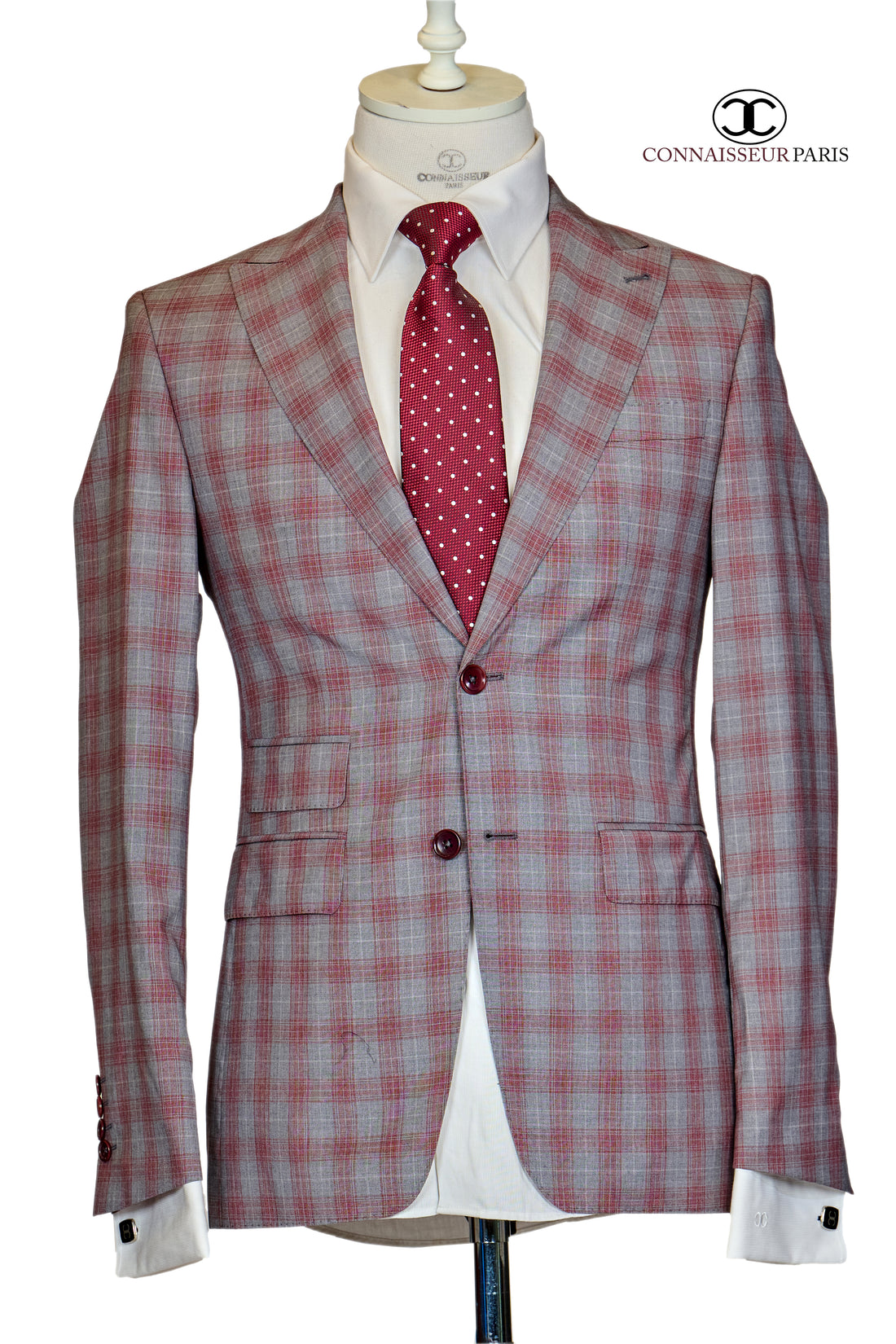 Vitale Barberis - Grey with burgundy plaid slim fit 2-piece suit