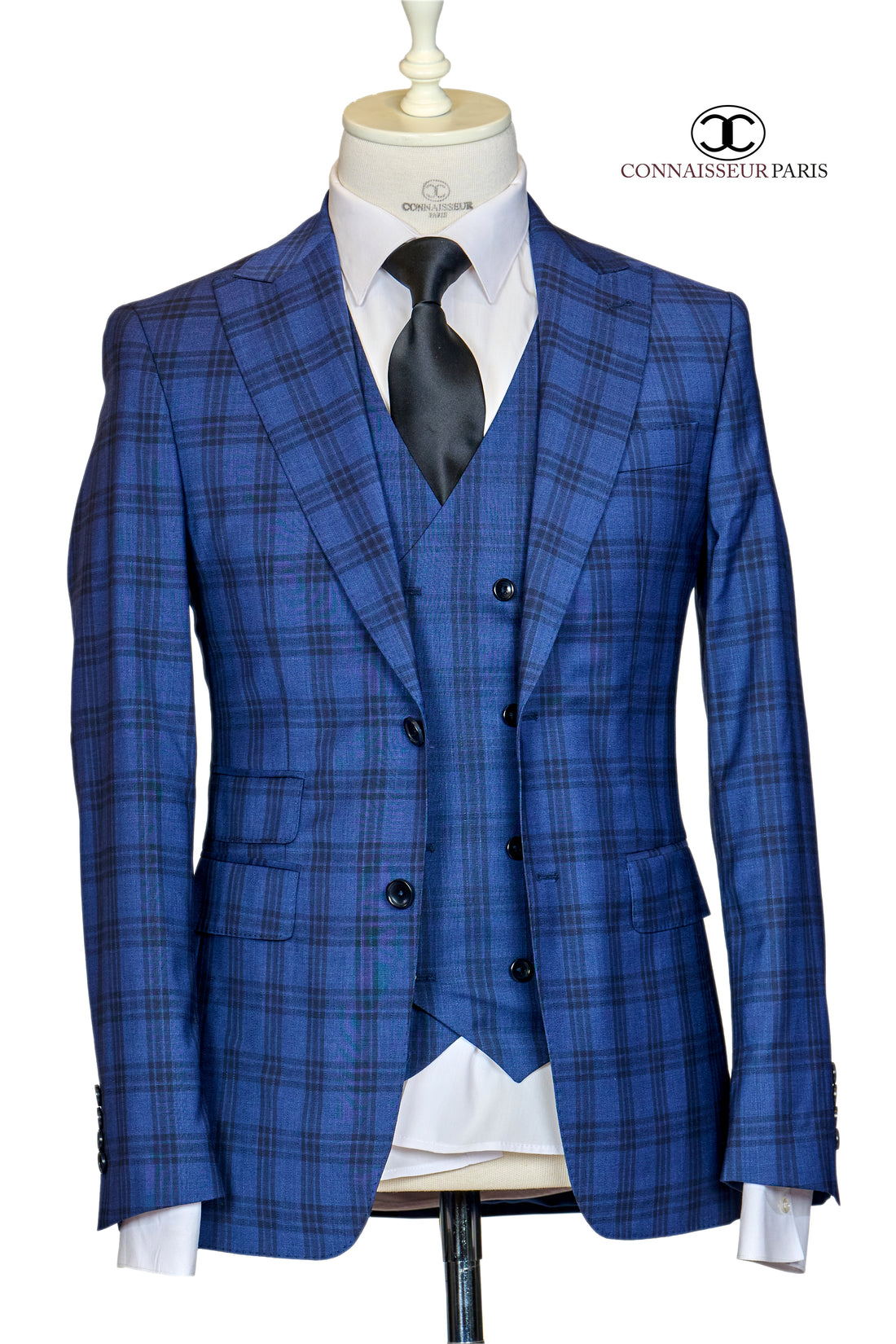 Vitale Barberis - Blue with Black Plaid 3-piece slim fit suit