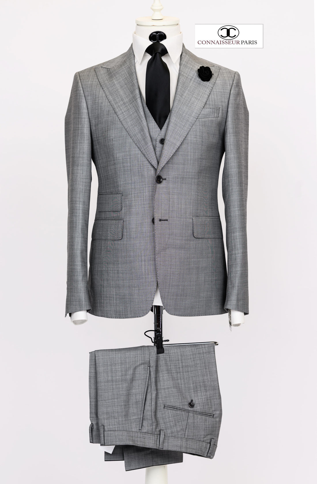 Connaisseur - Light grey filafil 3-piece slim fit suit with V vest
