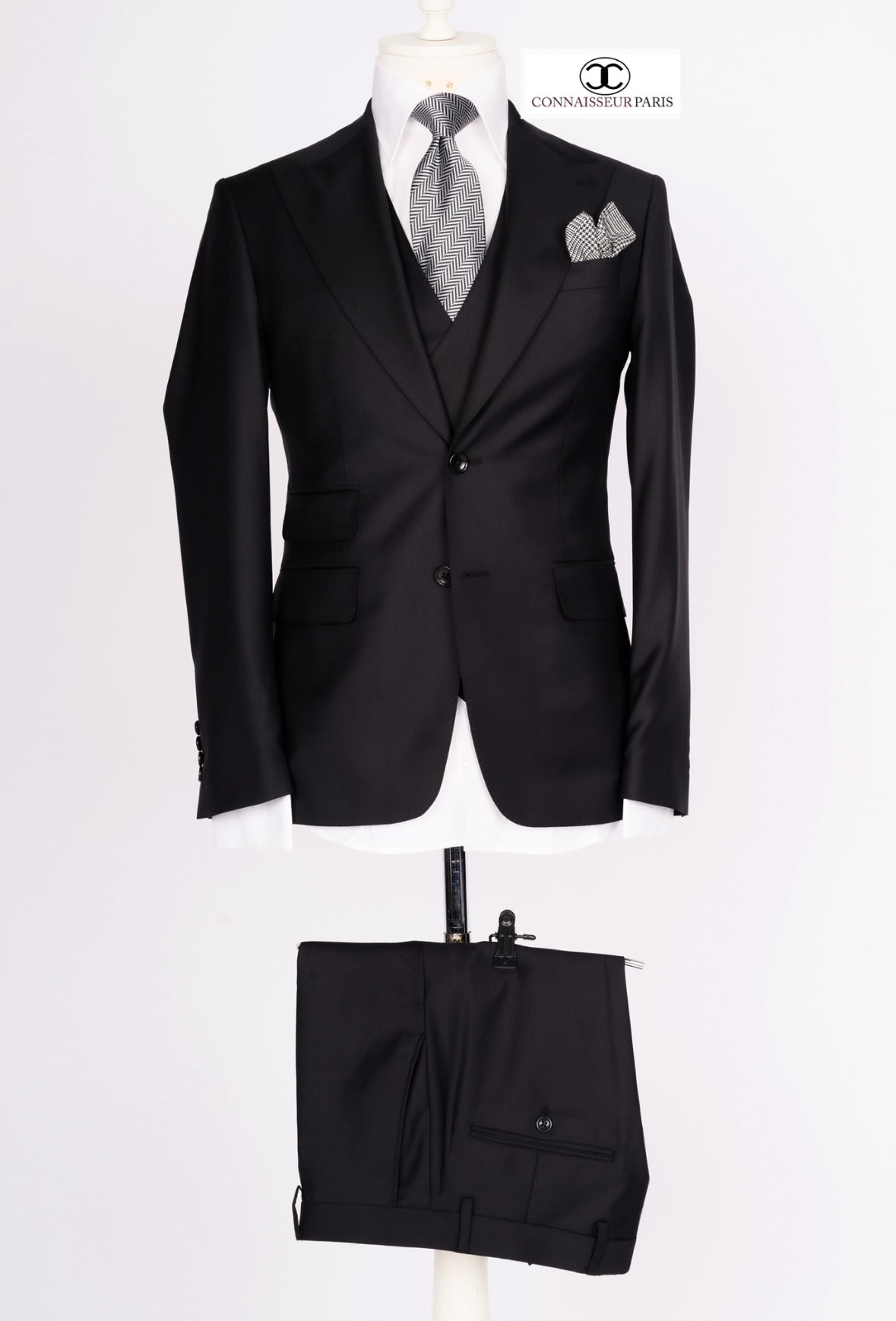 Lanificio Connaisseur - Black classic 3-piece slim fit suit with