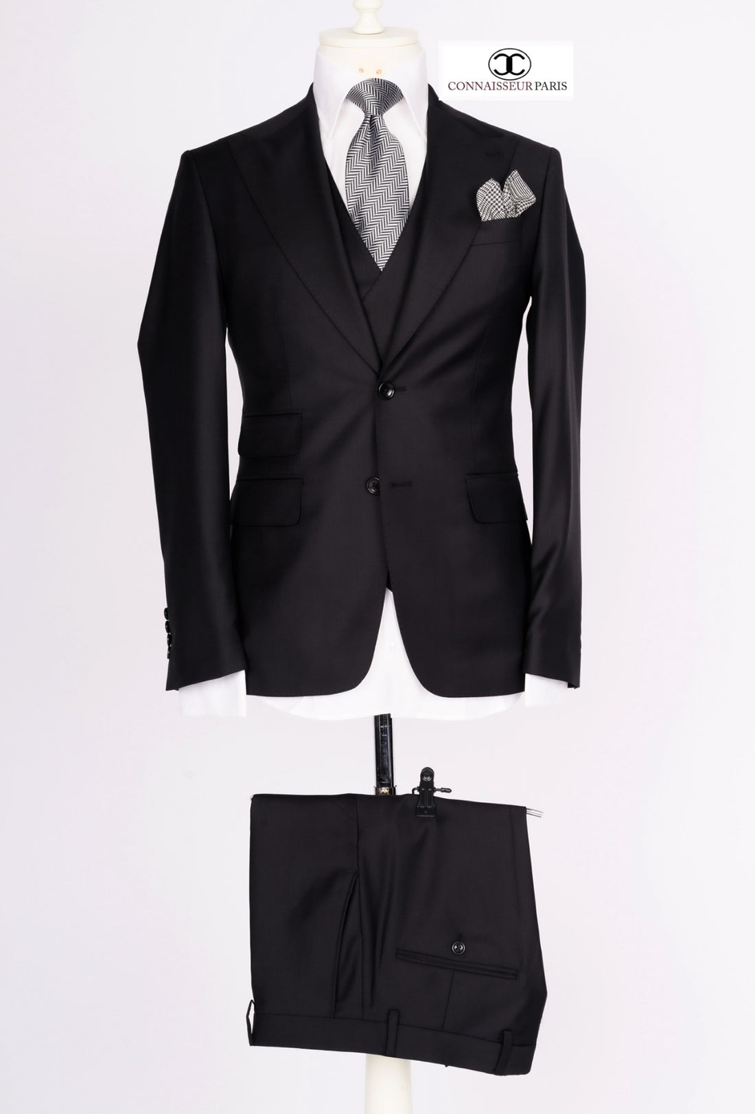 Finitura Felice - Black classic 3-piece slim fit suit with with double breased V vest