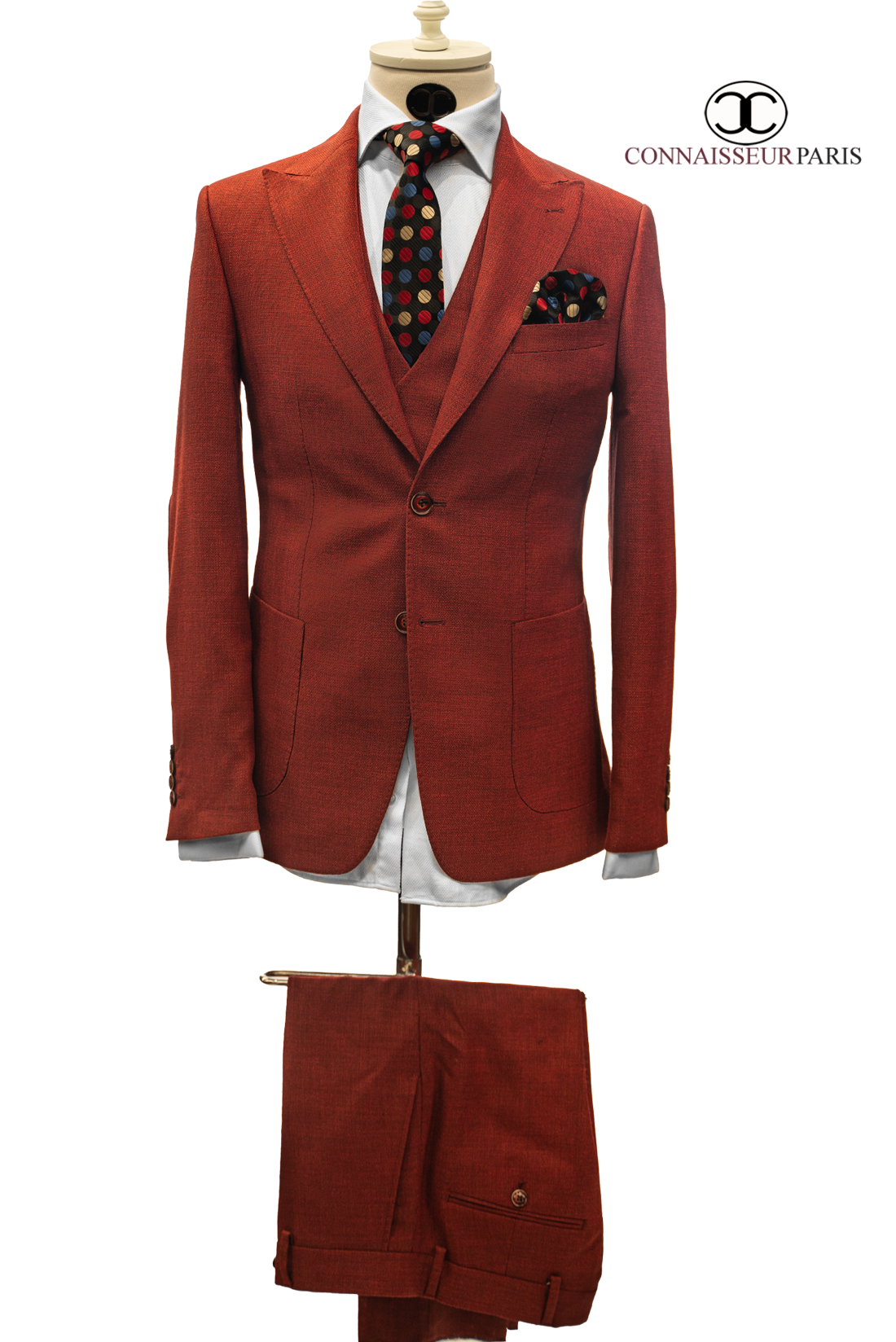 Vercelli - Burgundy Patch Pocket Elbow Patch Tweed 3-Piece Slim Fit Suit