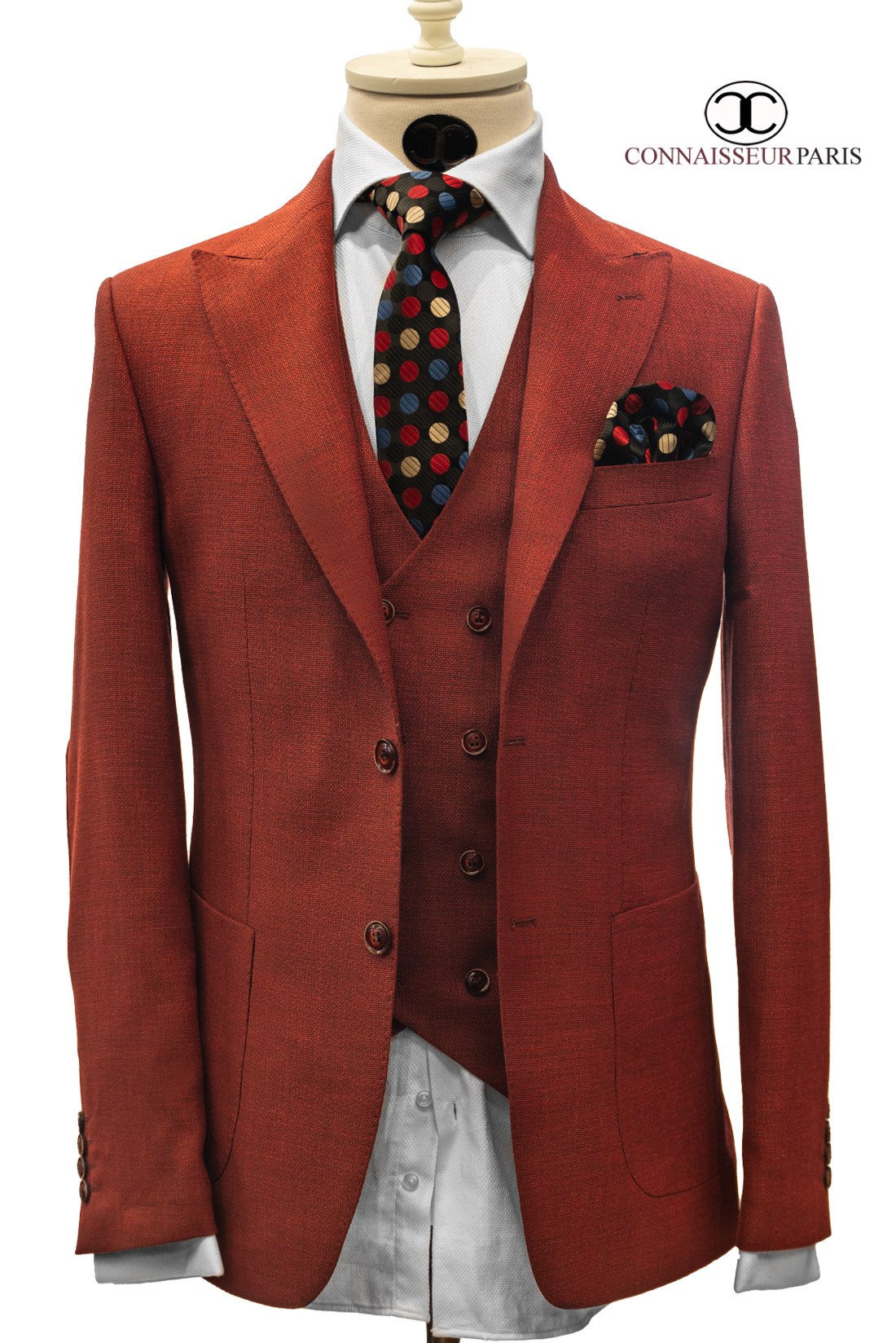 Vercelli - Burgundy Patch Pocket Elbow Patch Tweed 3-Piece Slim Fit Suit