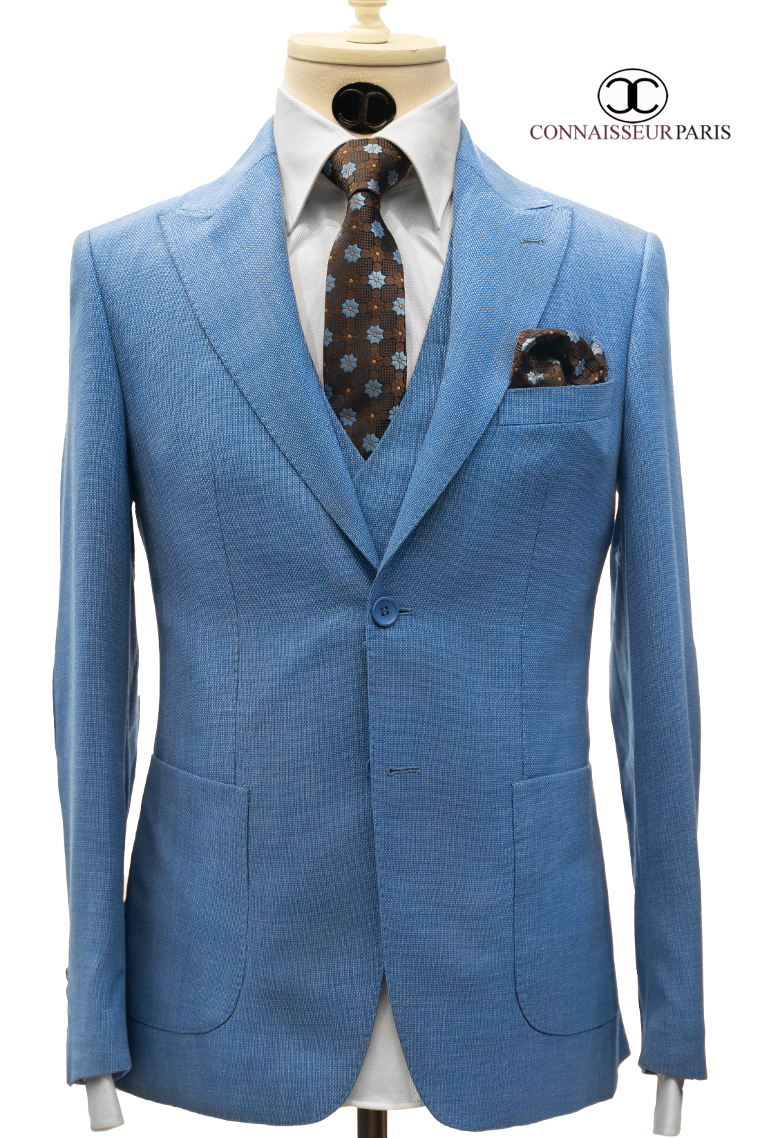 Vercelli - Light Blue Patch Pocket Elbow Patch Tweed 3-Piece Slim Fit Suit