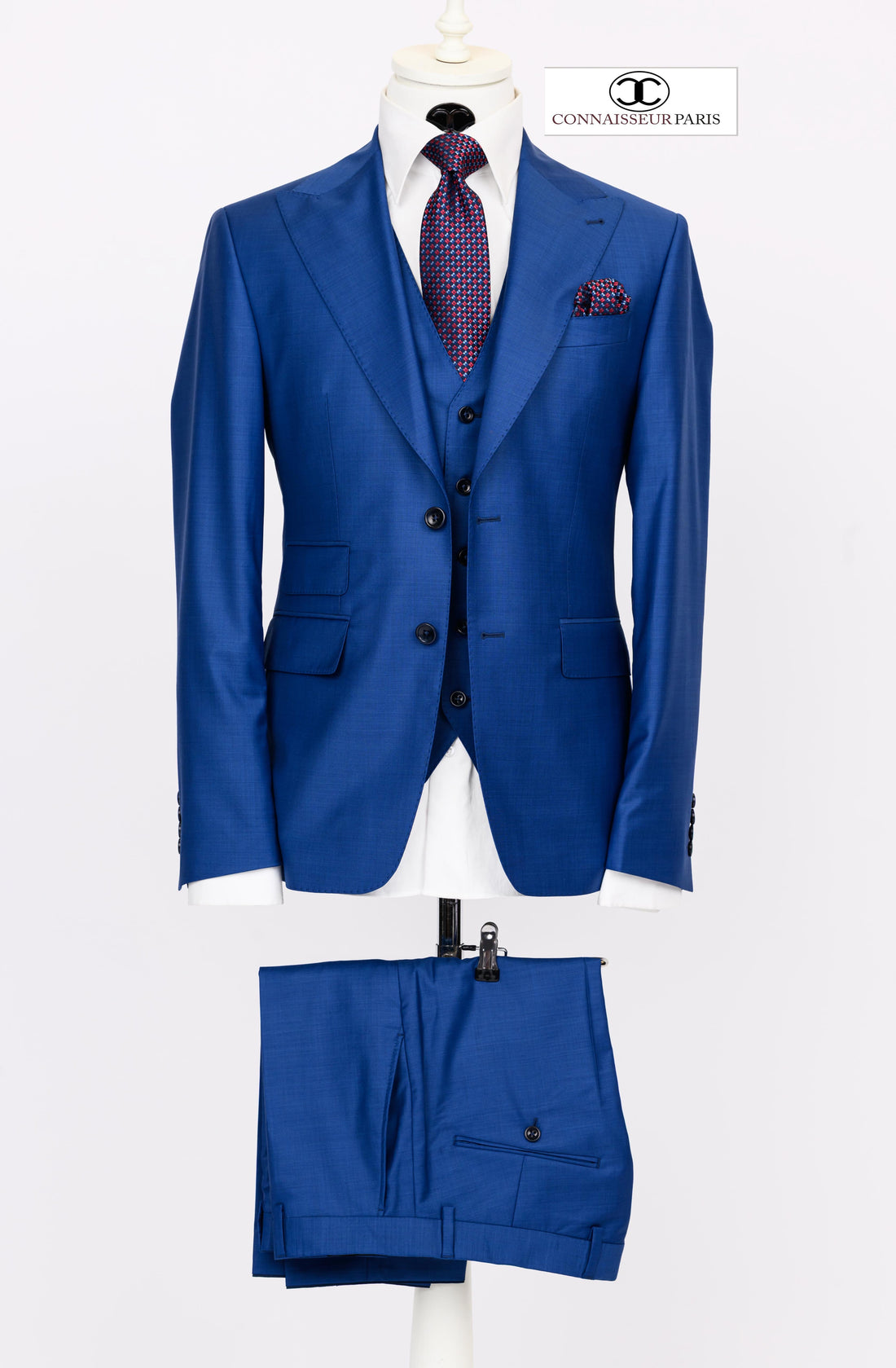Connaisseur - Blue filafil 3-piece slim fit suit with V vest