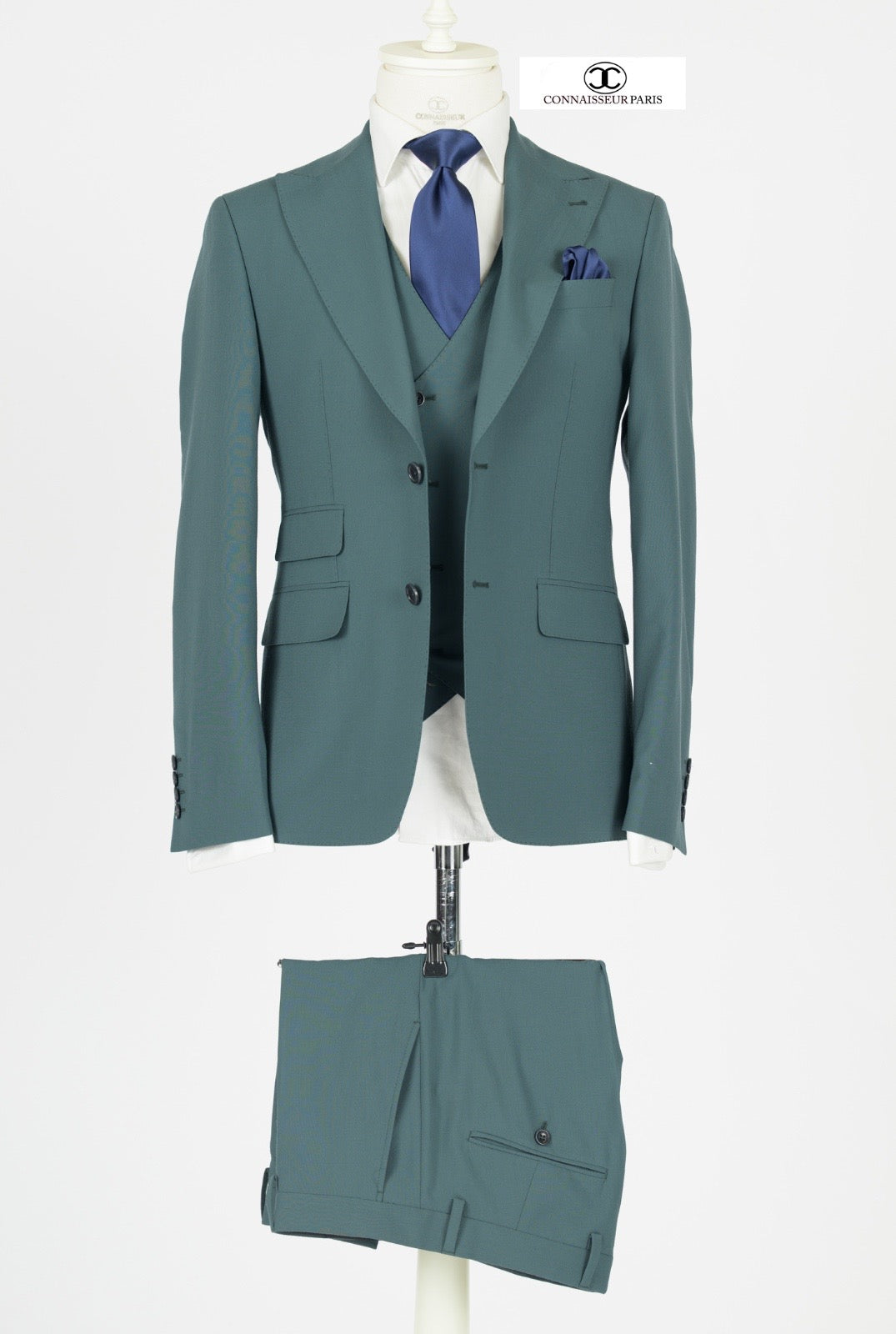 Lanificio Connaisseur - Paris green 3-piece slim fit suit with double breasted vest