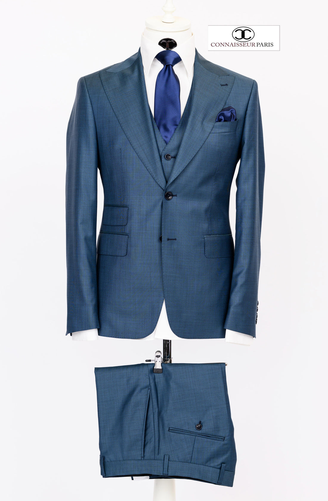 Connaisseur - Turquoise filial 3-piece slim fit suit with V vest