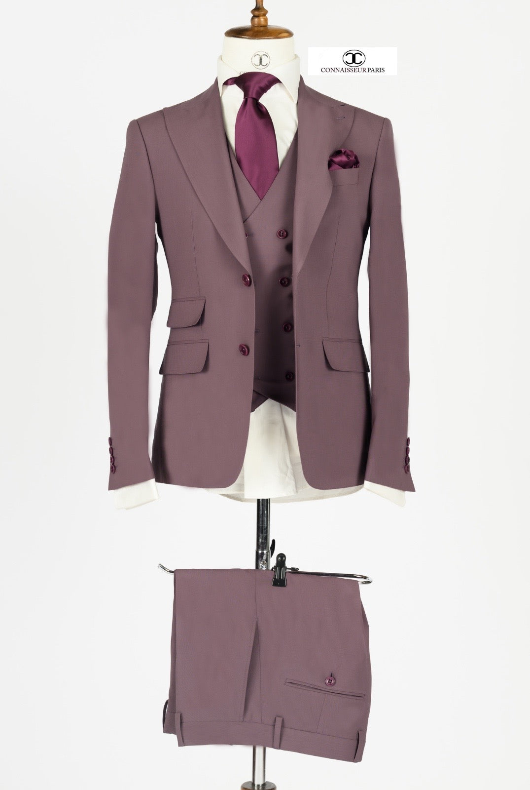 Lanificio Connaisseur - Mauve Taupe 3-piece slim fit suit with double breasted vest
